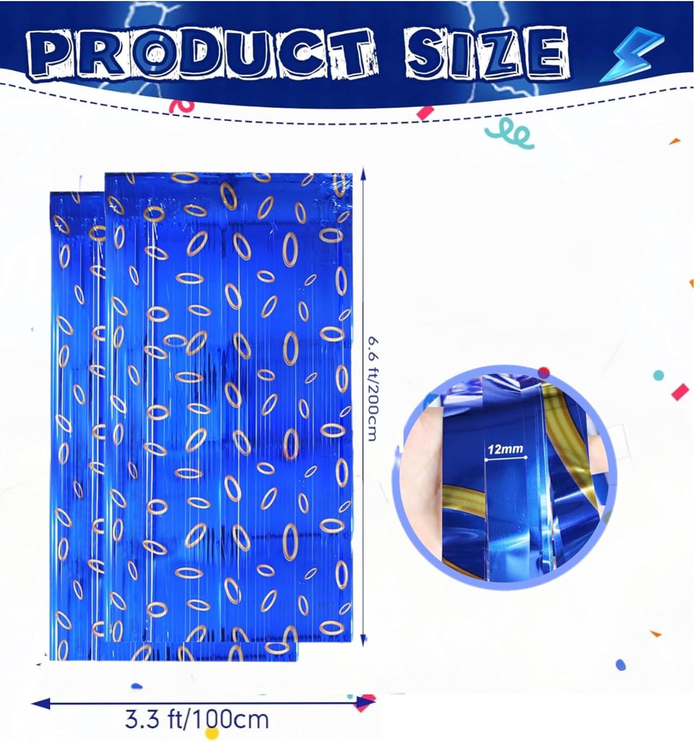 Blue and Gold Ring Foil Fringe Curtains Backdrop for Birthday Party Decorations