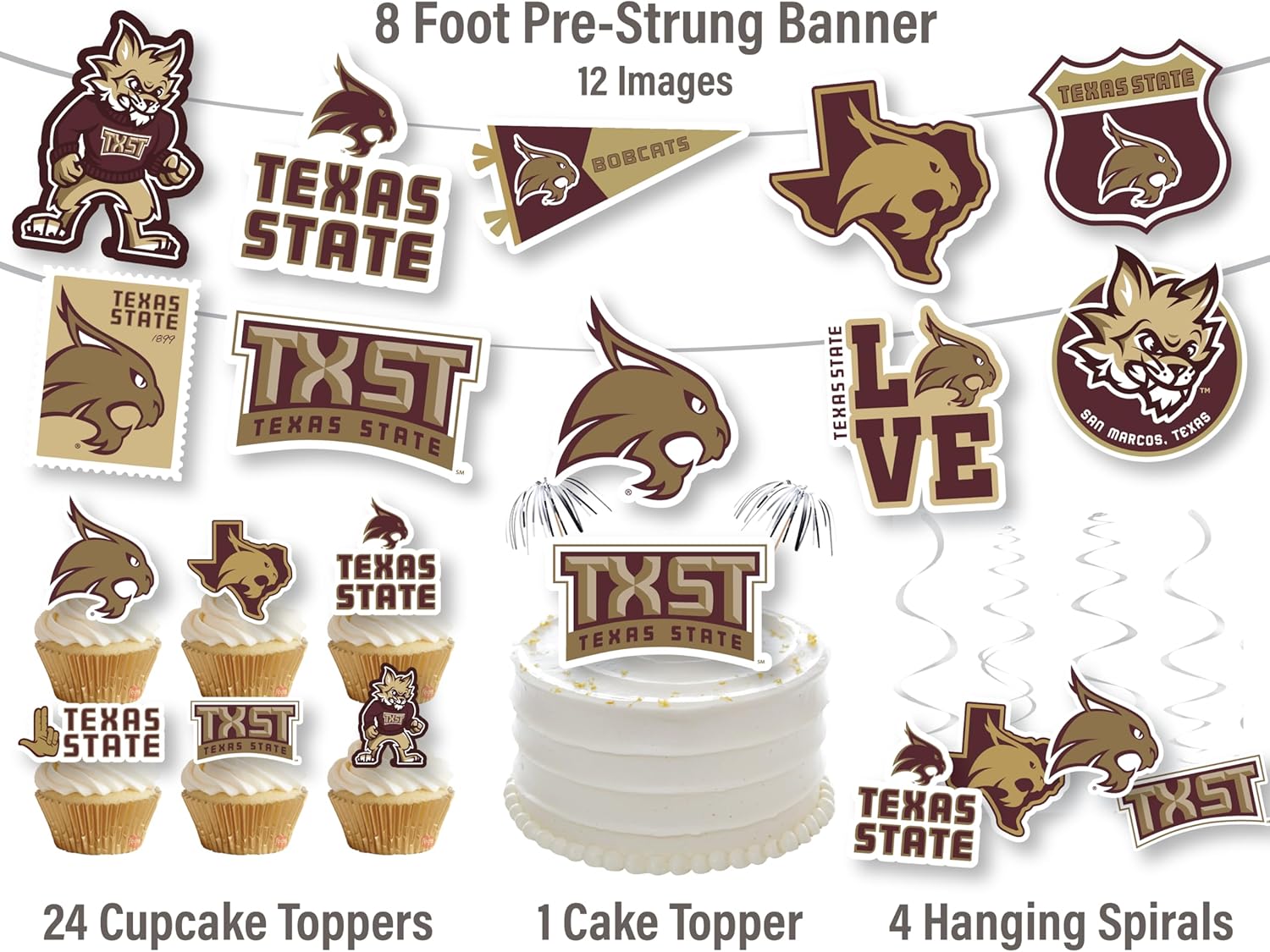 Texas State Party Supplies for TXST Football Birthday Graduation Decor 42 Pieces Texas State Bobcats