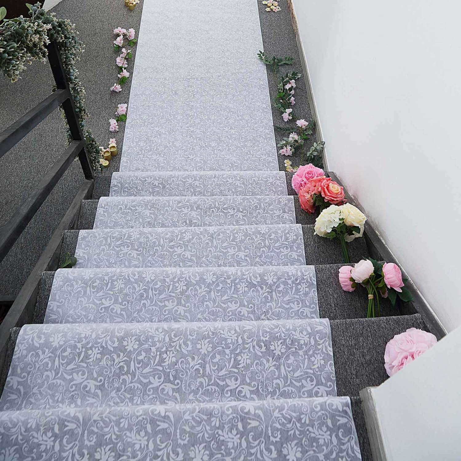 Efavormart 36 Inch x 100 Ft White Floral Aisle Runner
