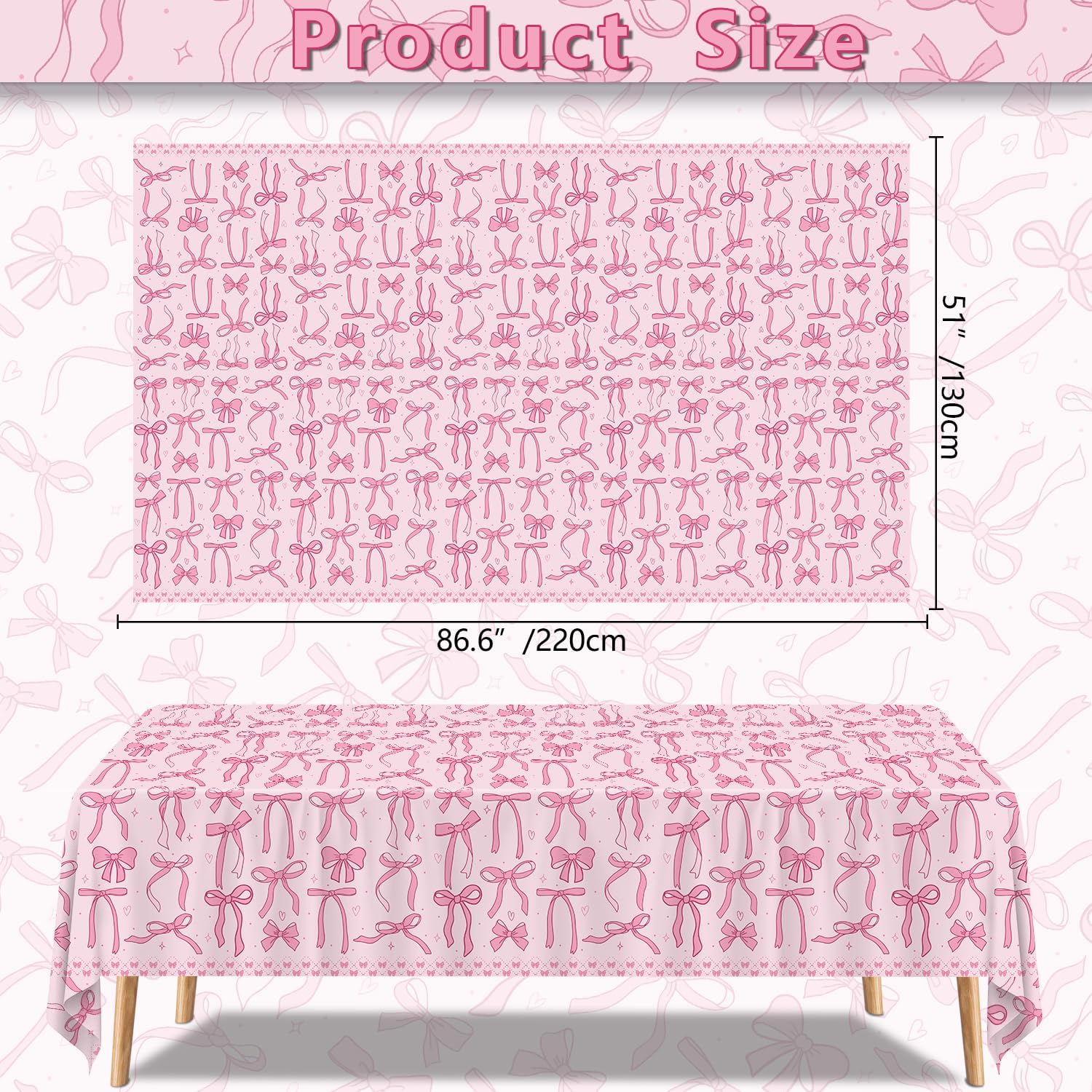 4 Pcs Pink Bow Tablecloths 51x86 Inches Romantic Wedding Decor