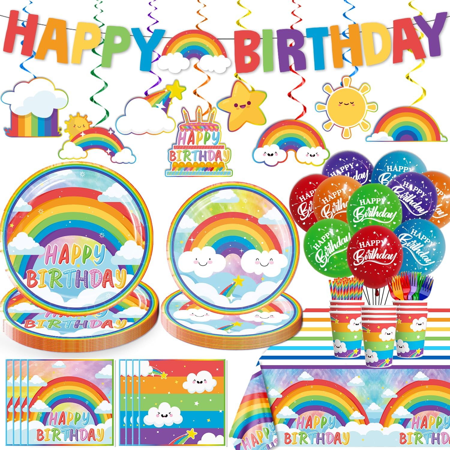 Cocomigo 179pcs Rainbow Birthday Decorations for Kids
