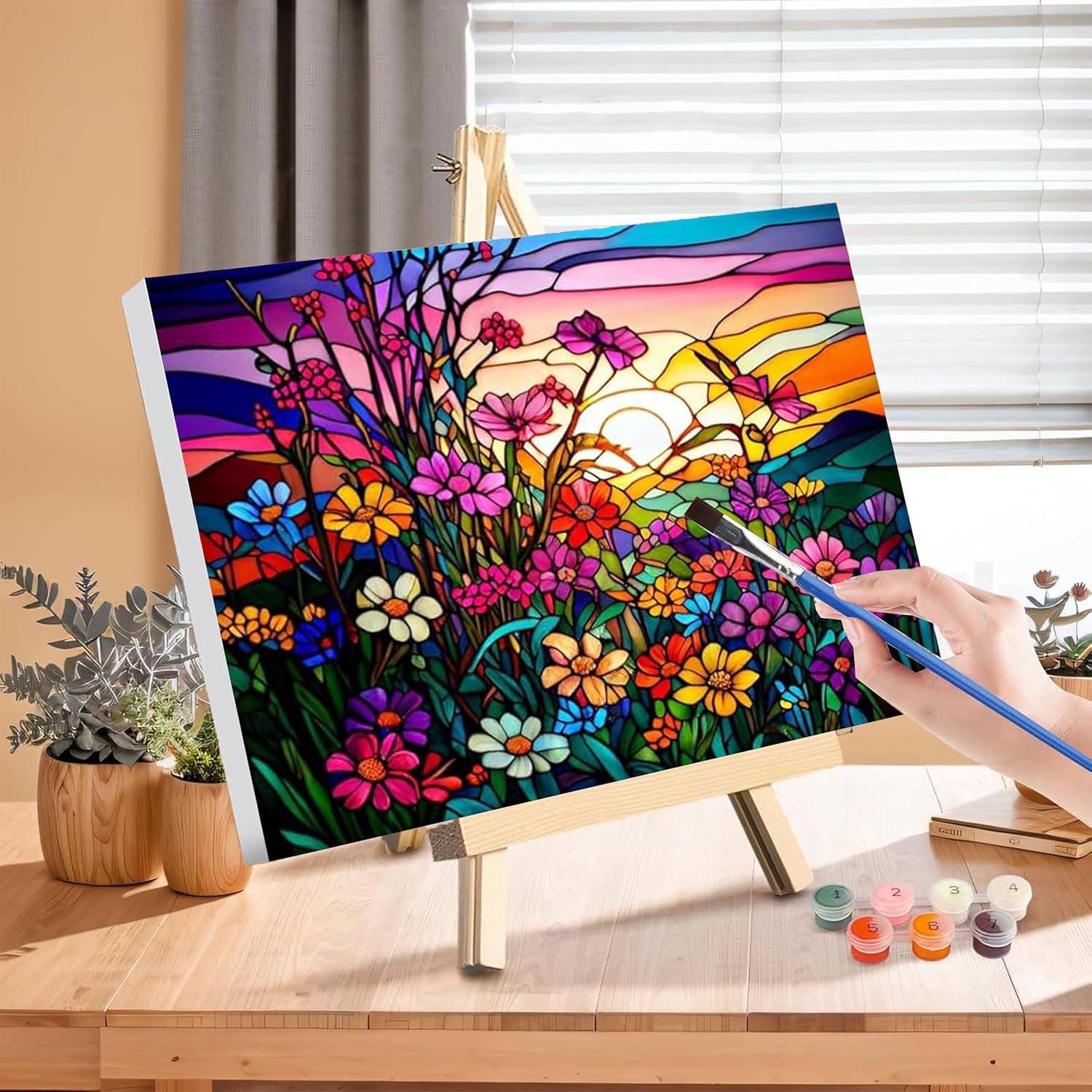 Adults Paint by Numbers Framed Canvas with Wooden Easel Kit