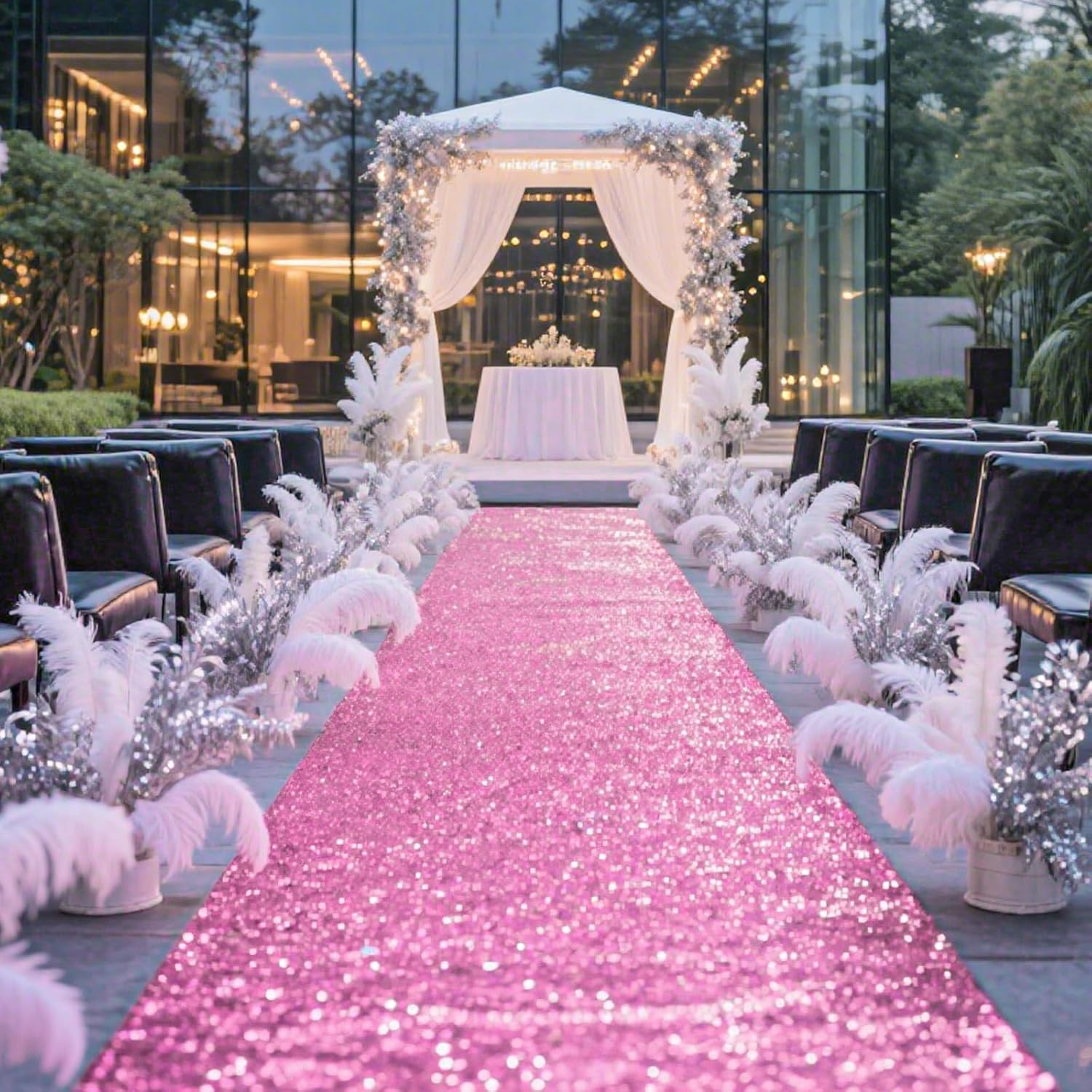 Glitter Carpet Runner for Party 26x30 ft Pink