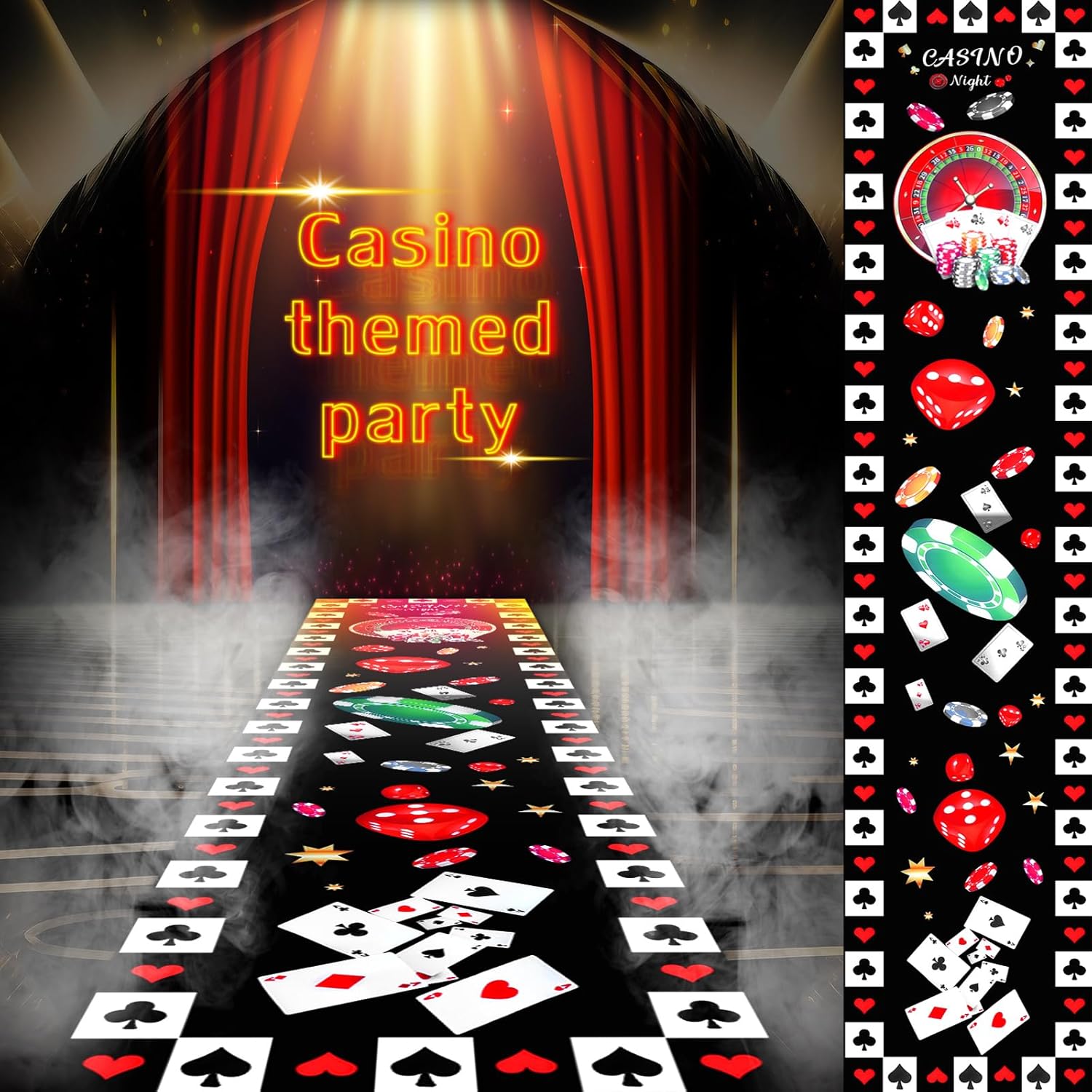 Thyle Casino Red and Black Carpet Runner Rug for Party Aisle