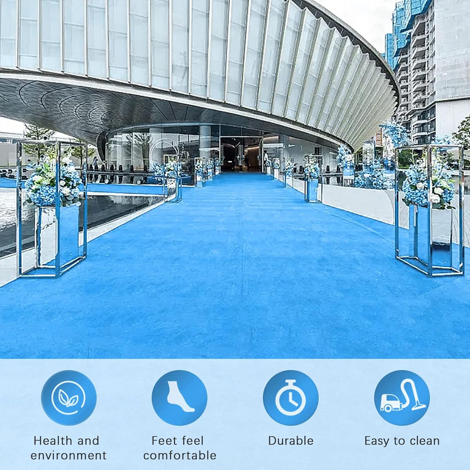 Blue Romantic Wedding Aisle Rug 15x30m Non-Slip Carpet Roll