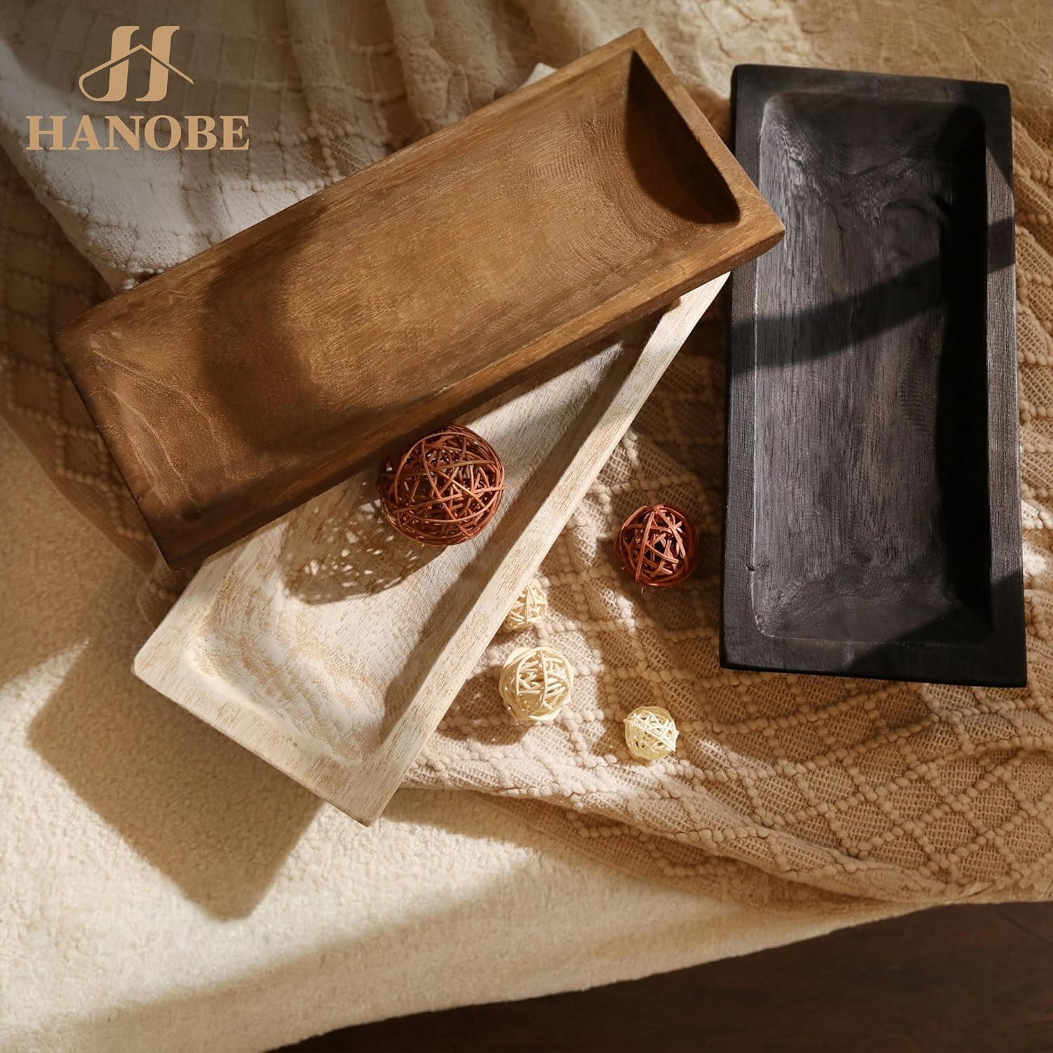 Hanobe Decorative Wood Dough Bowl Black