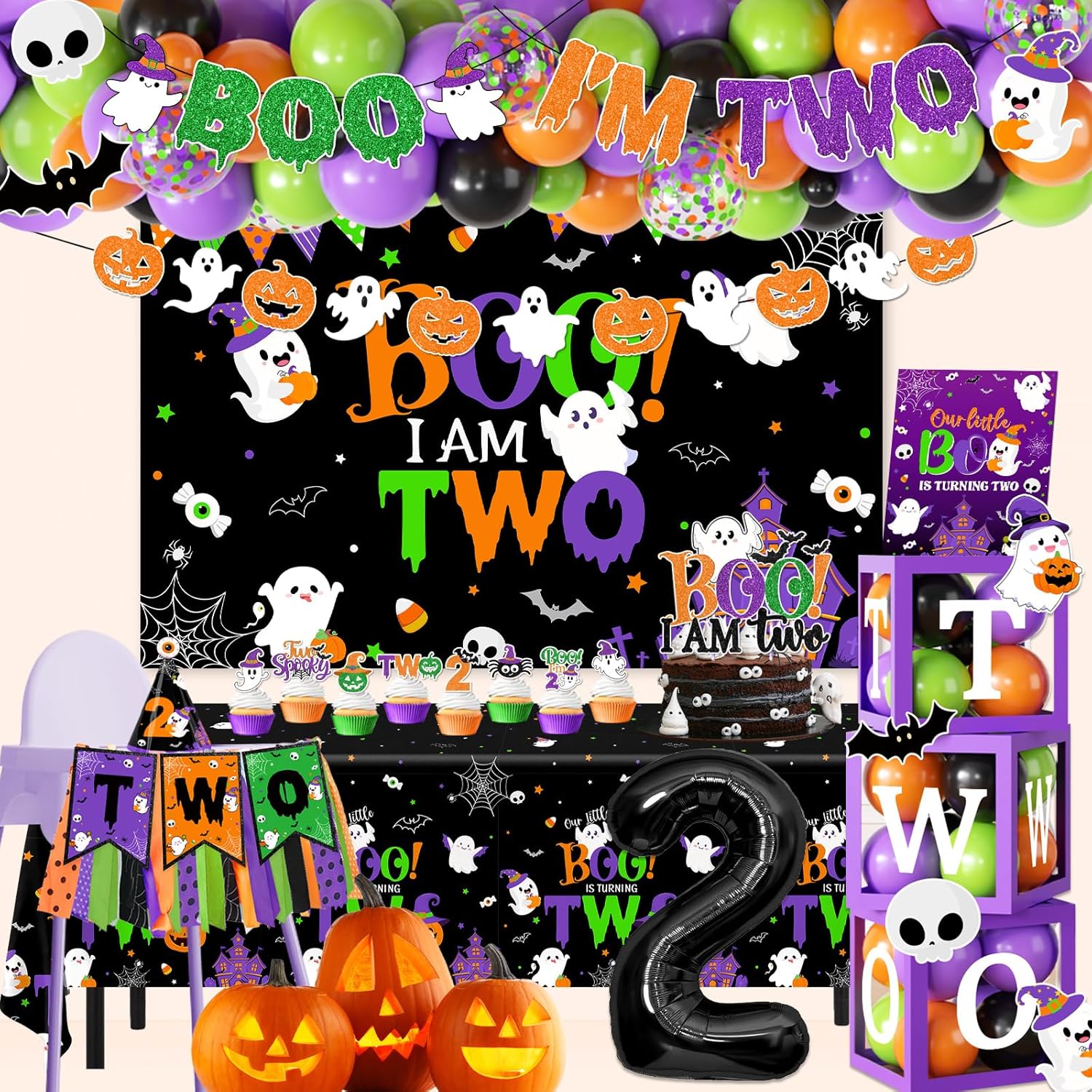 Halloween 2nd Birthday Decorations 164pcs Boo Im Two Party Kit