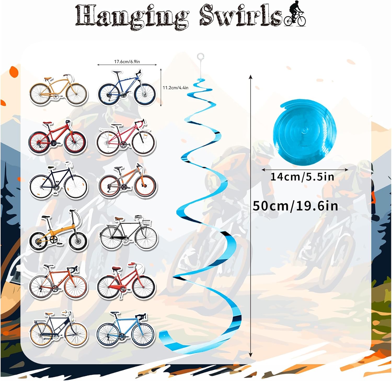 24 Piece Bicycle Hanging Streamers for Birthday Parties