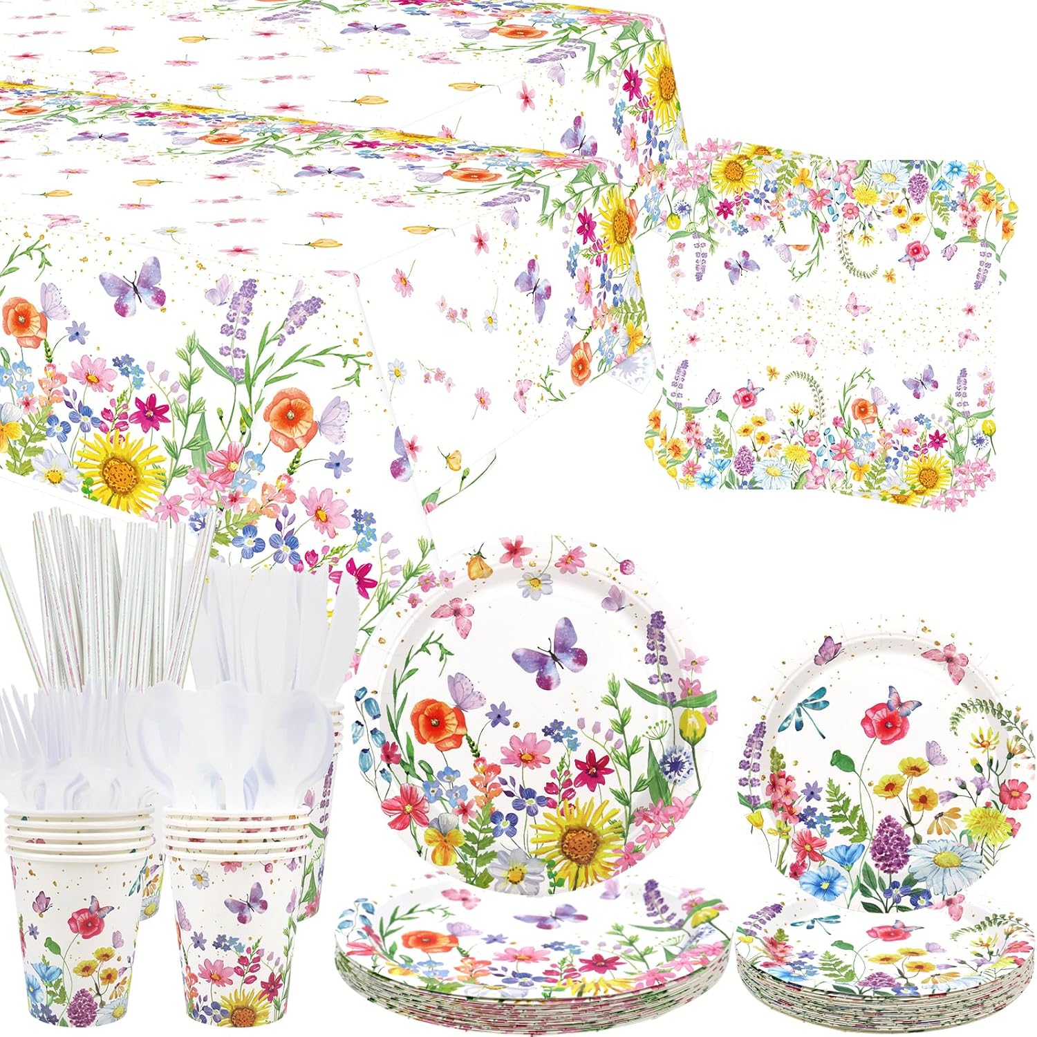 Wildflower Party Tableware Set for 20 Guests