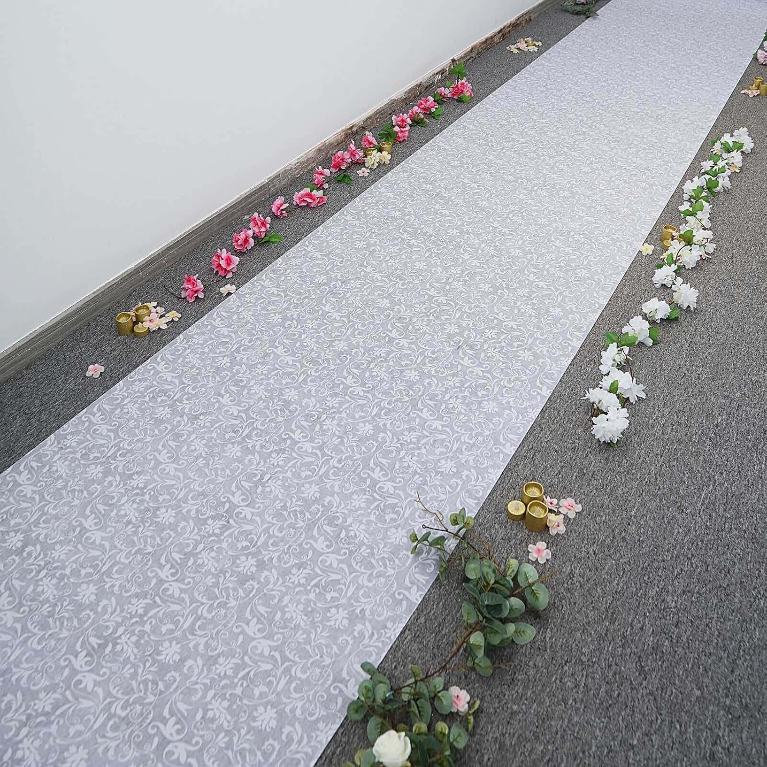 Efavormart 36 Inch x 100 Ft White Floral Aisle Runner