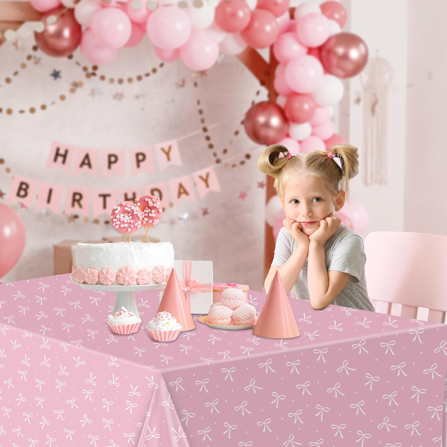 3 Pack Pink Bow Tablecloths for Birthday Parties