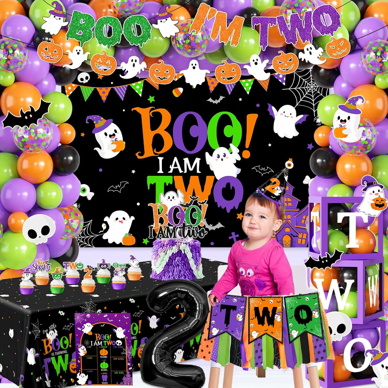 Halloween 2nd Birthday Decorations 164pcs Boo Im Two Party Kit