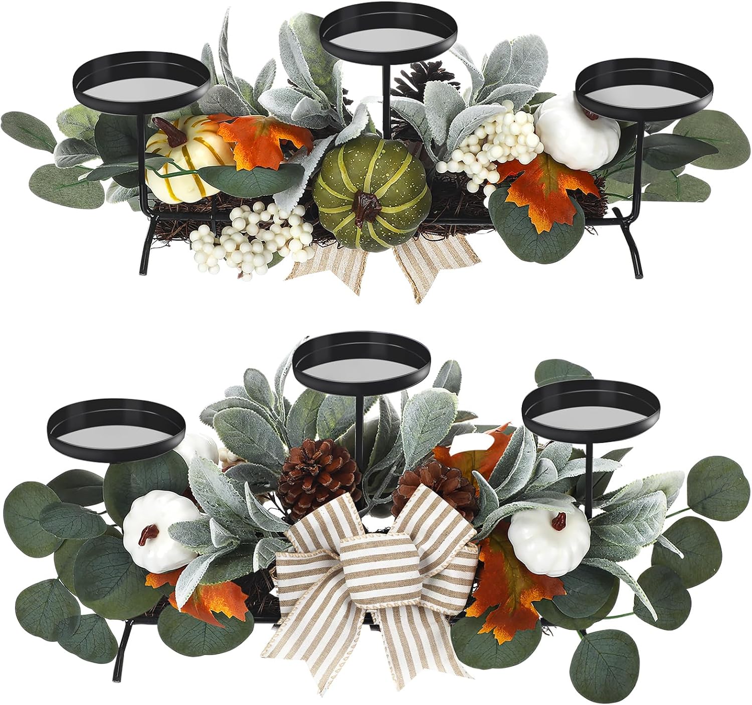 Thanksgiving Candle Centerpieces with 3 Holders Fall Decor