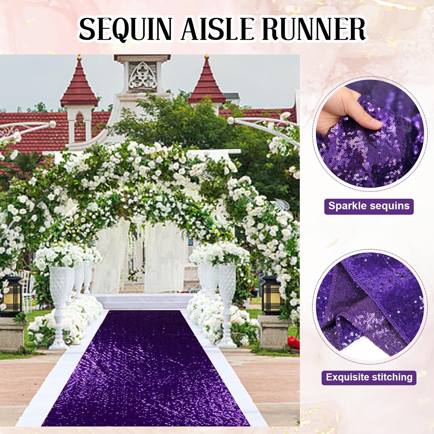 PartyDelight Purple Sequin Carpet Runner 2FTx15FT Wedding Aisle