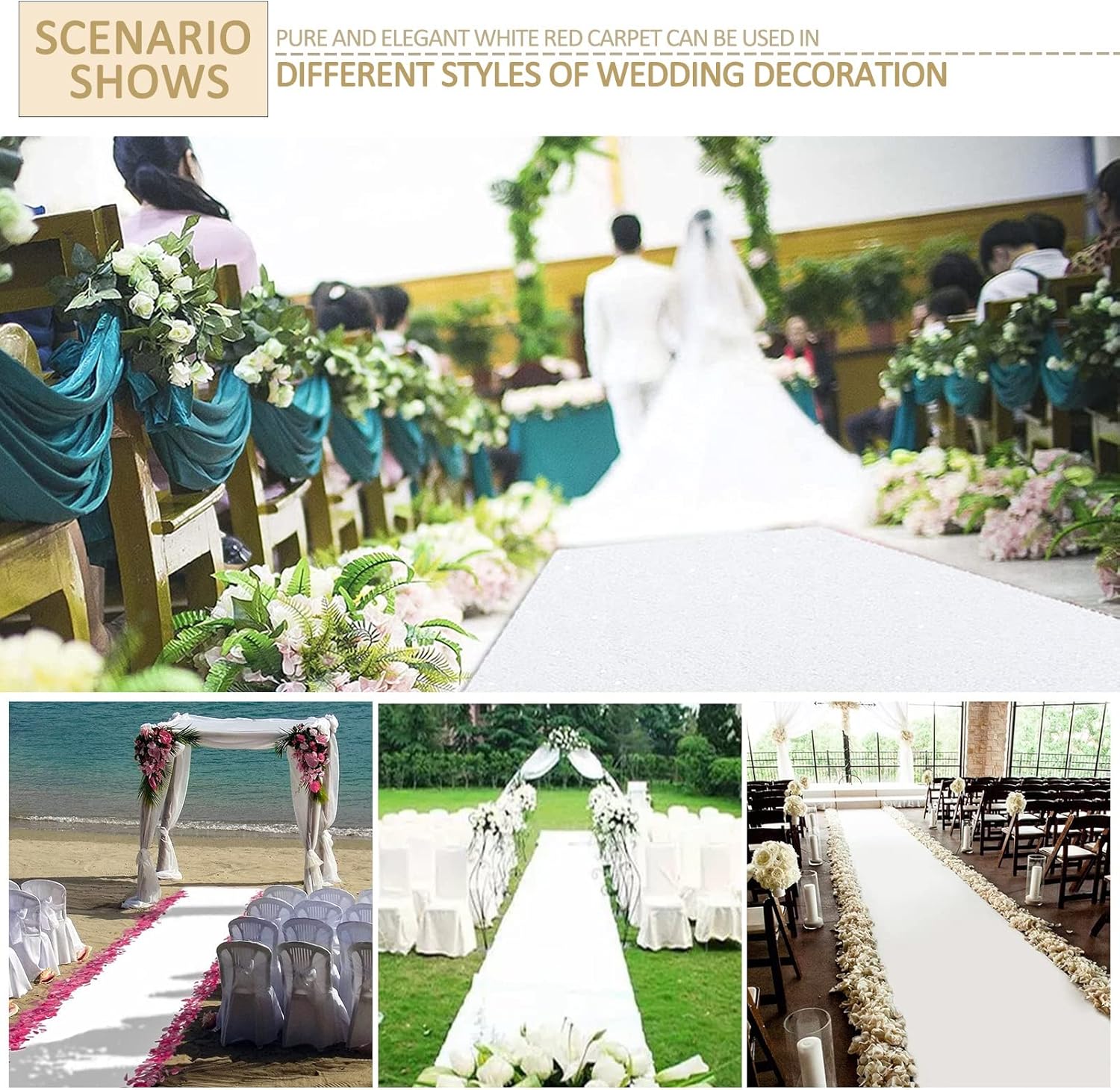 White Wedding Aisle Runner Rug 12x10m