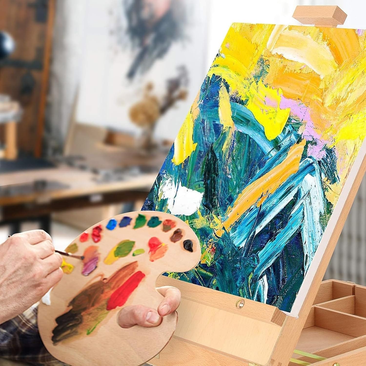 Adjustable Wooden Art Easel Storage Box for Artists and Students