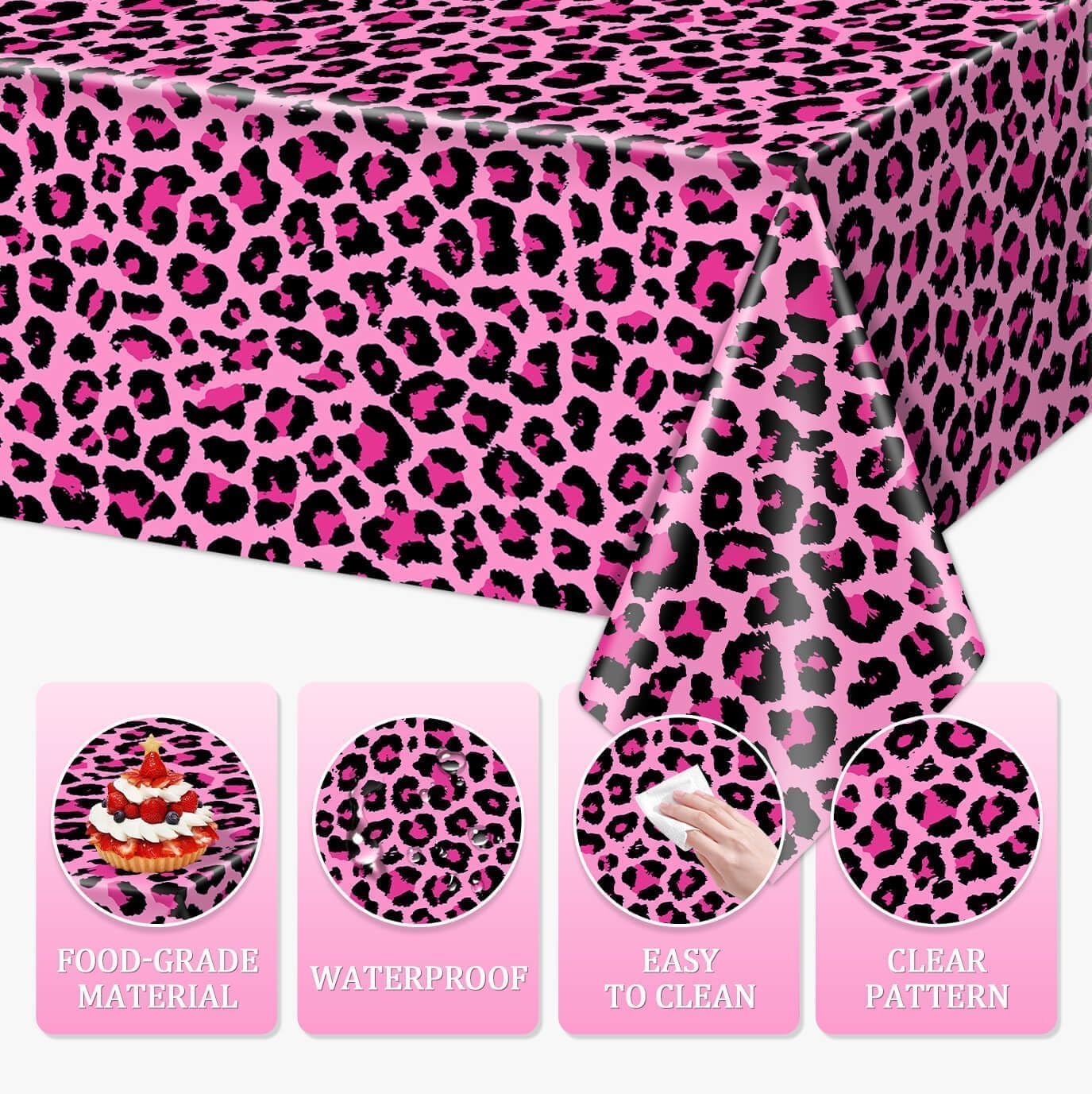 3Pcs Pink Leopard Tablecloth Set for Birthday Parties