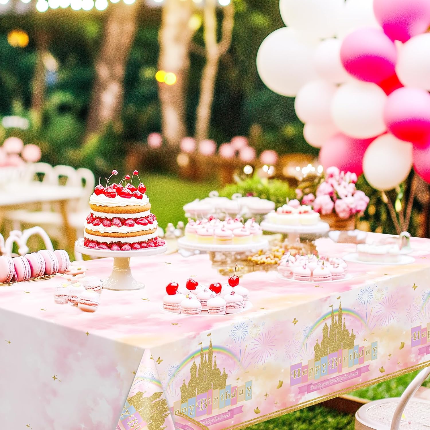 Avezano 3 Pcs Princess Castle Tablecloth for Birthday Parties