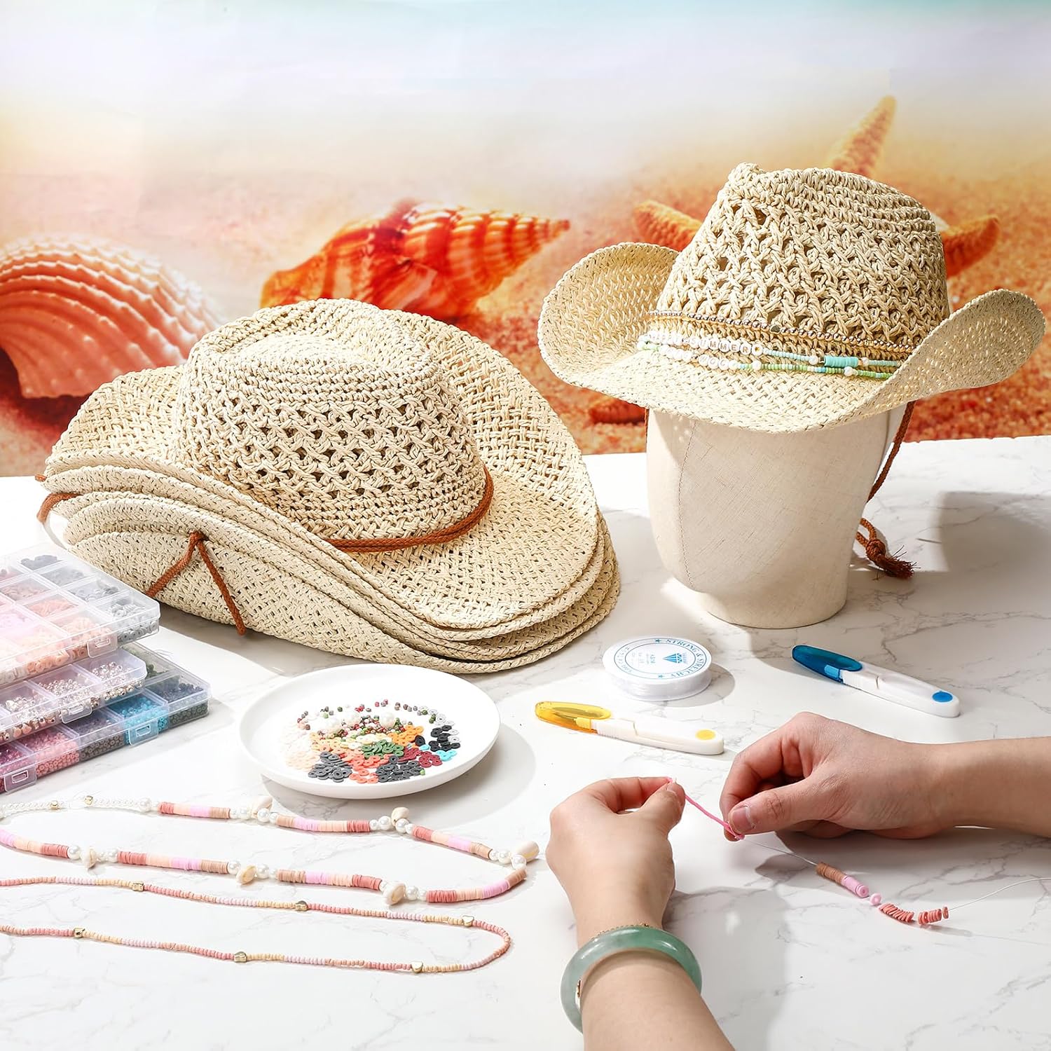 Hercicy 6 Set Coastal Cowgirl Hat DIY with Beaded Kit