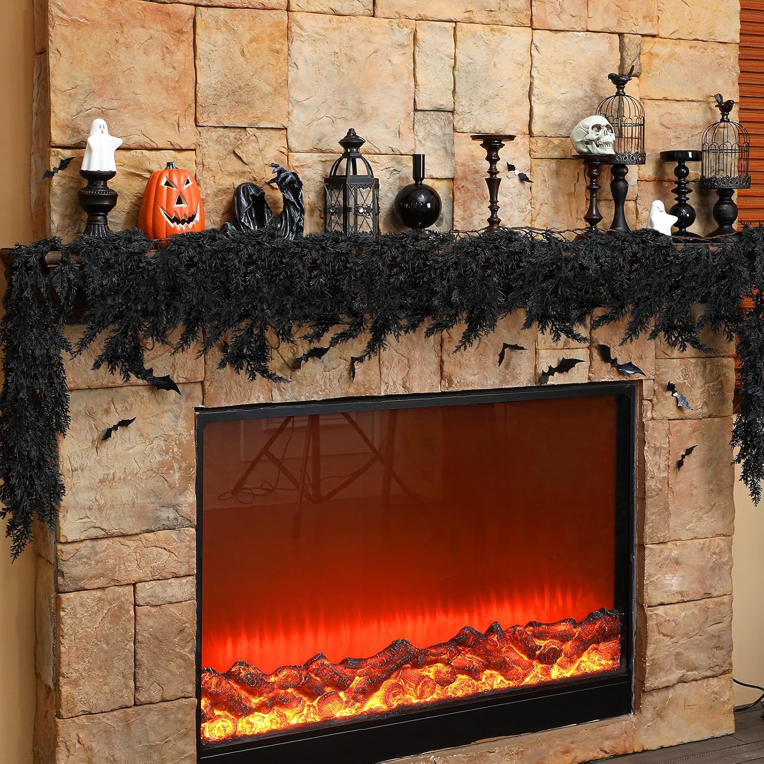XunYee 6 Foot Black Halloween Garland for Home Decor