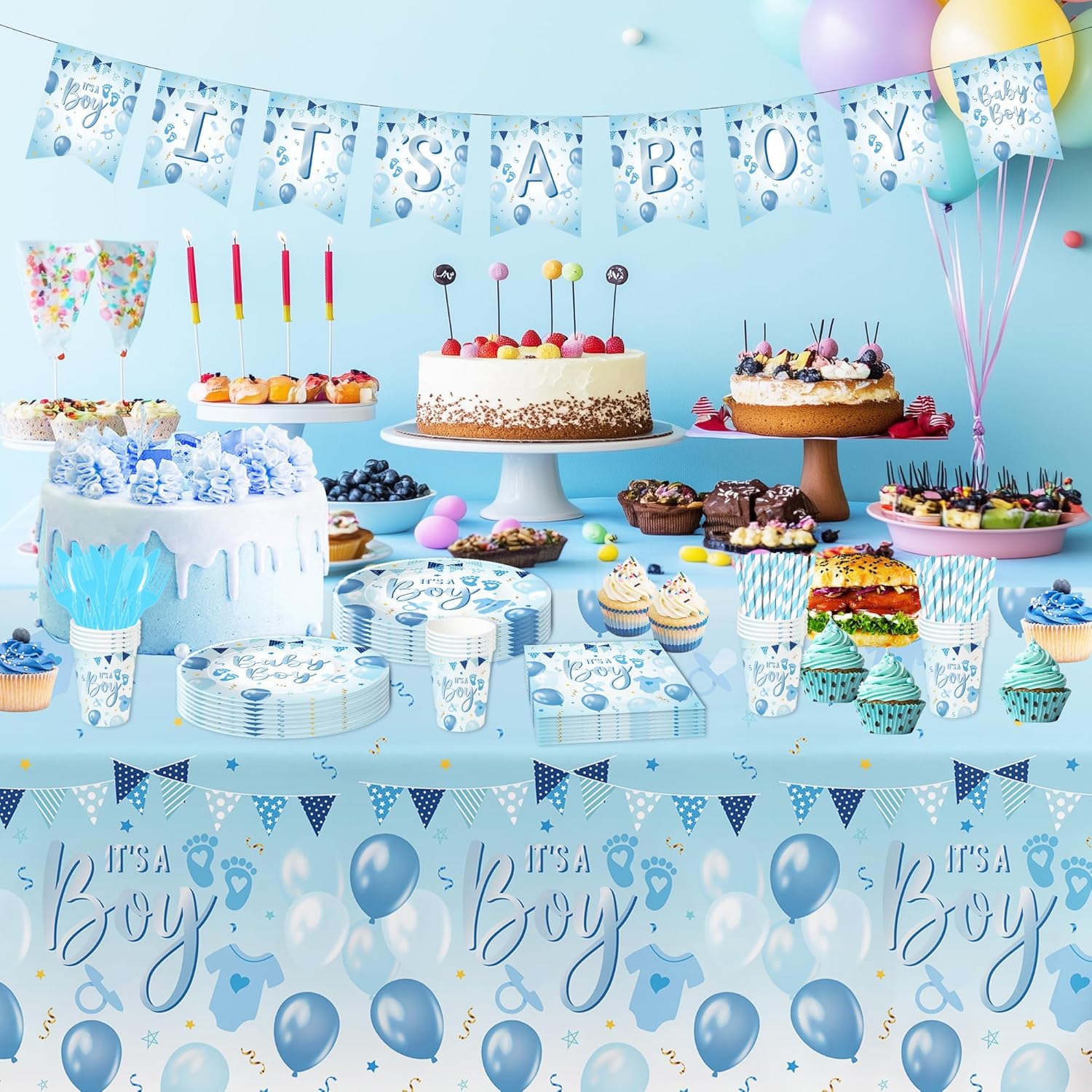 Blue Balloon Baby Shower Tablecloth Set 3 Pack