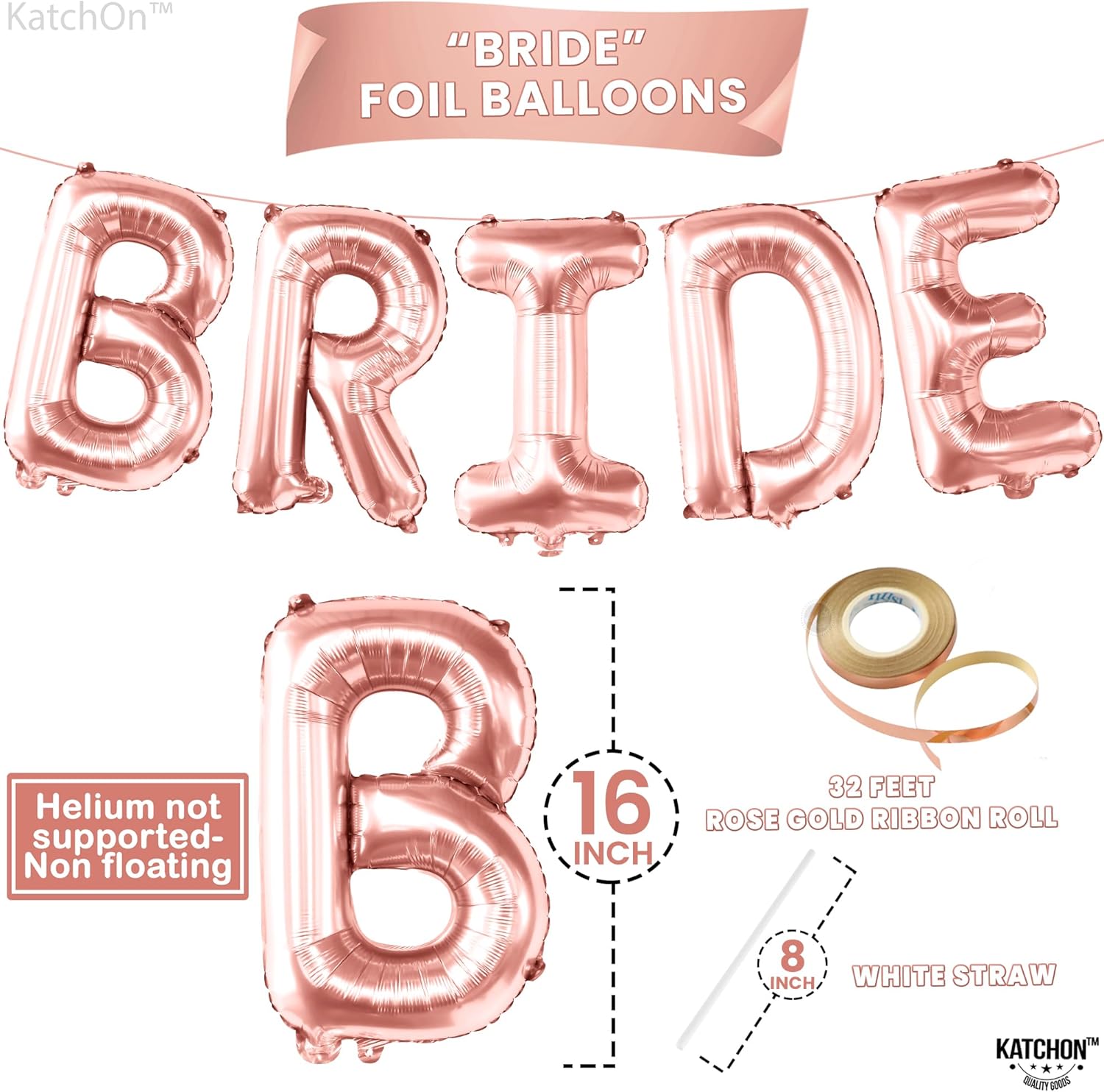 KatchOn Rose Gold Bride Balloons 16 Inch