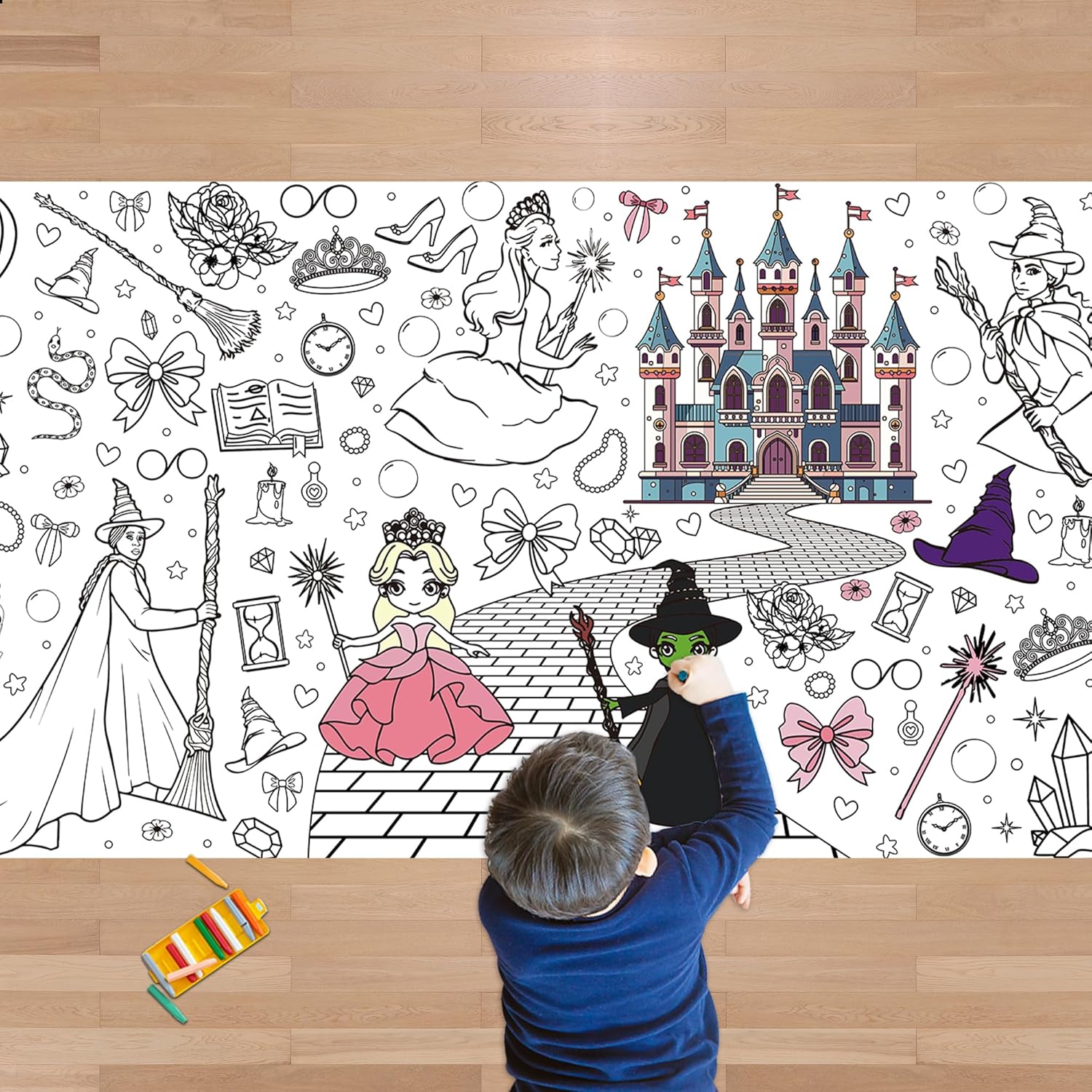 Witch Coloring Poster Tablecloth - 30x72 Inches Halloween Decor