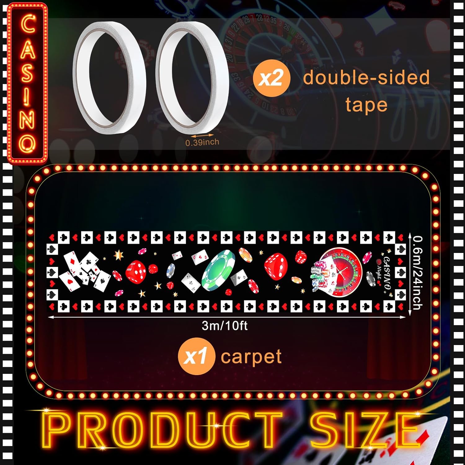 Thyle Casino Red and Black Carpet Runner Rug for Party Aisle