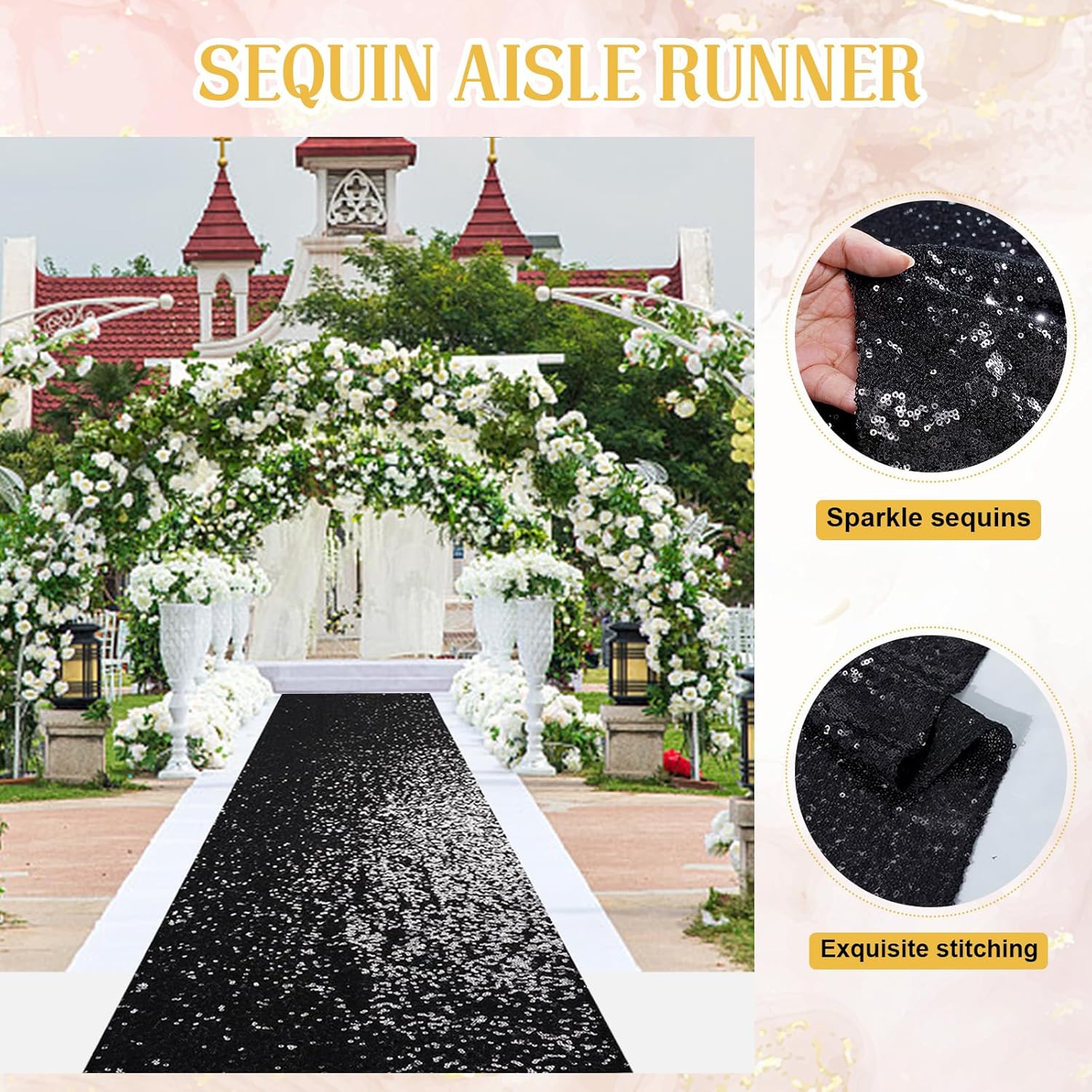 PartyDelight Sequin Aisle Runner Black 2FTx15FT