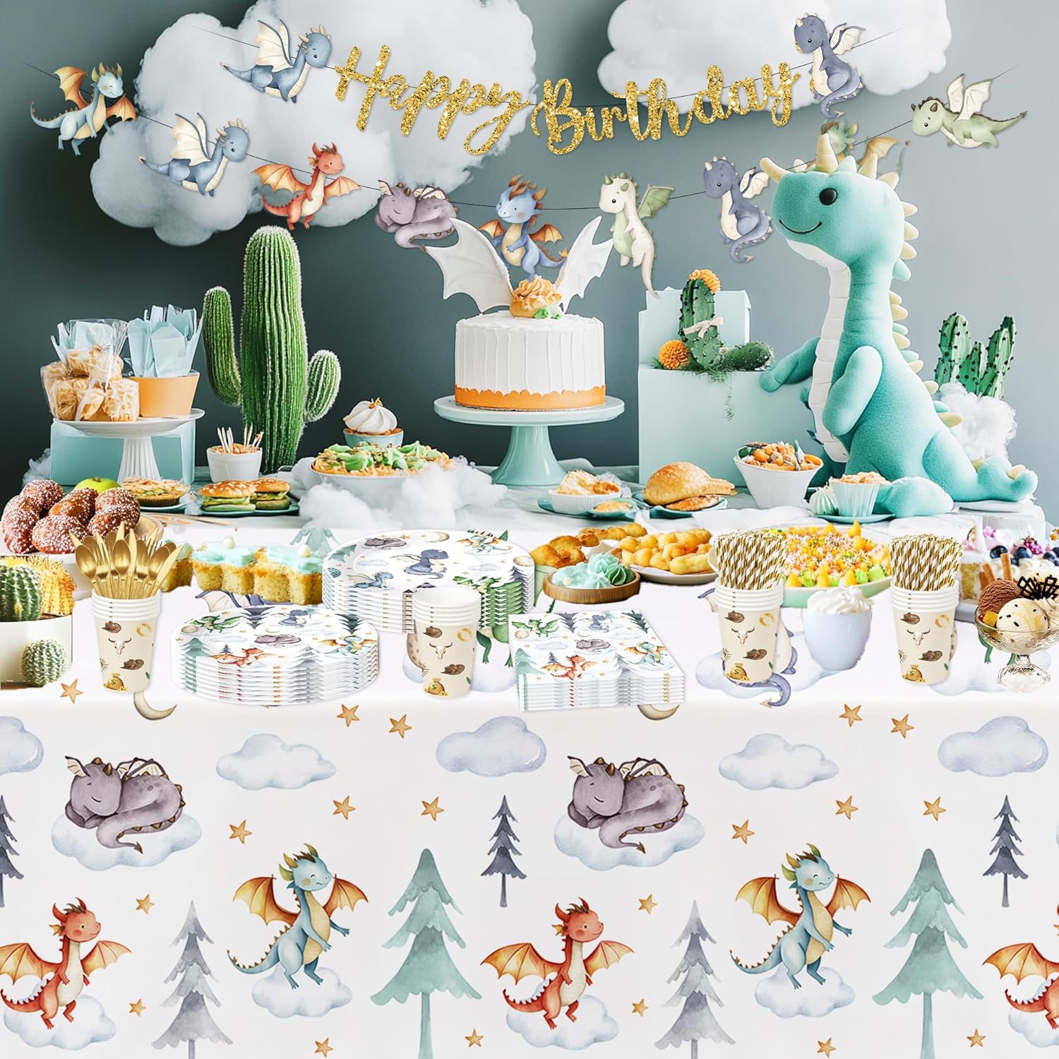Dragon Birthday Tablecloth 3 Pack 86in x 55in