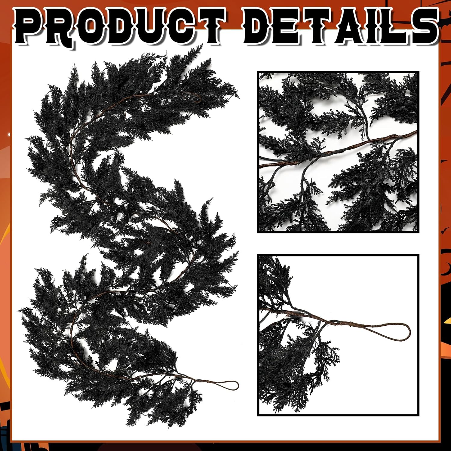 XunYee 6 Foot Black Halloween Garland for Home Decor