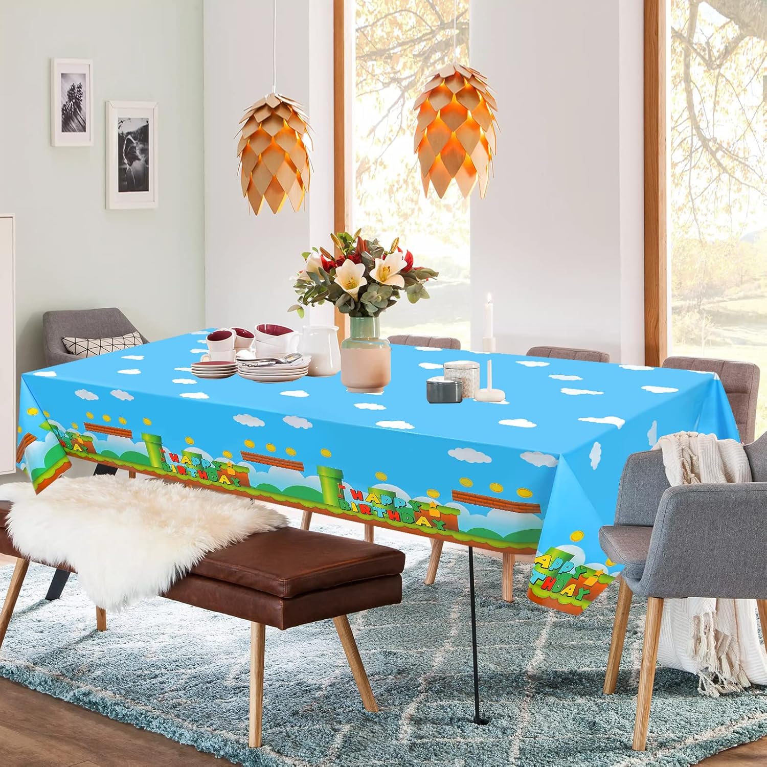 3 PCS Video Games Party Tablecloth Set 866 x 512in Plastic Table Covers for Birthday Party Decorations