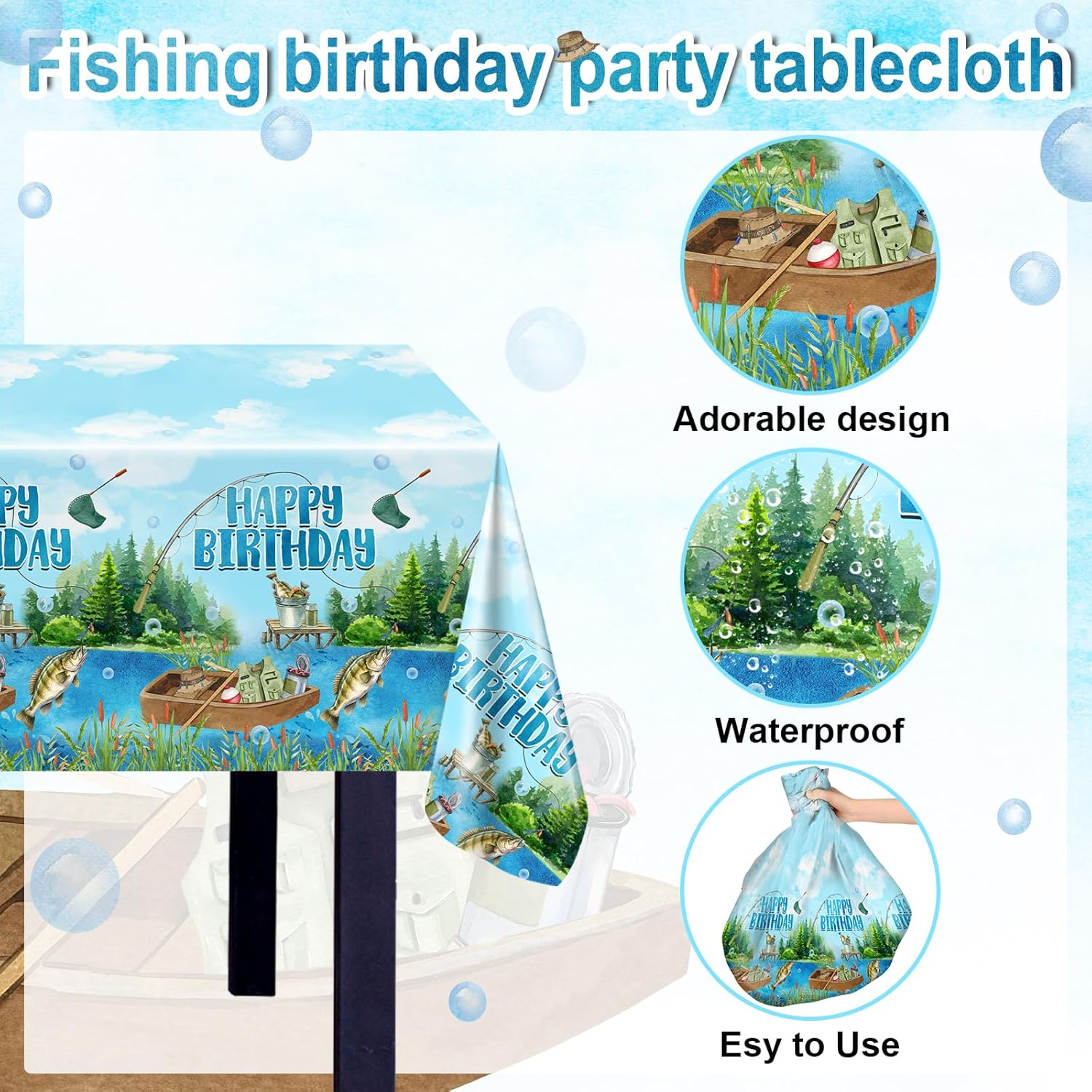Avezano 3 Pcs Fishing Birthday Tablecloths