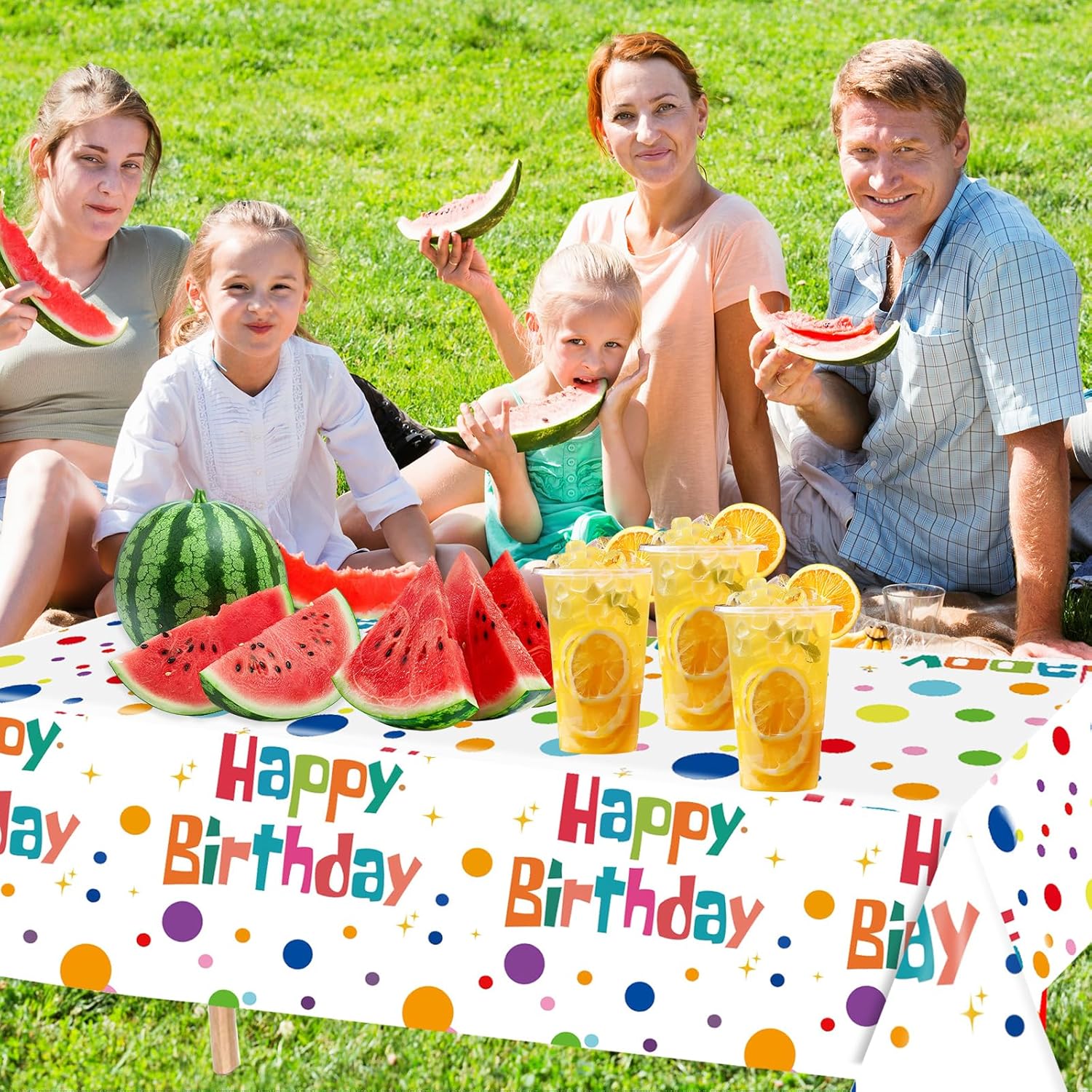 2PCS Happy Birthday Tablecloth Set 54X108inch Waterproof Plastic Table Covers with Colorful Polka Dots for Kids Parties