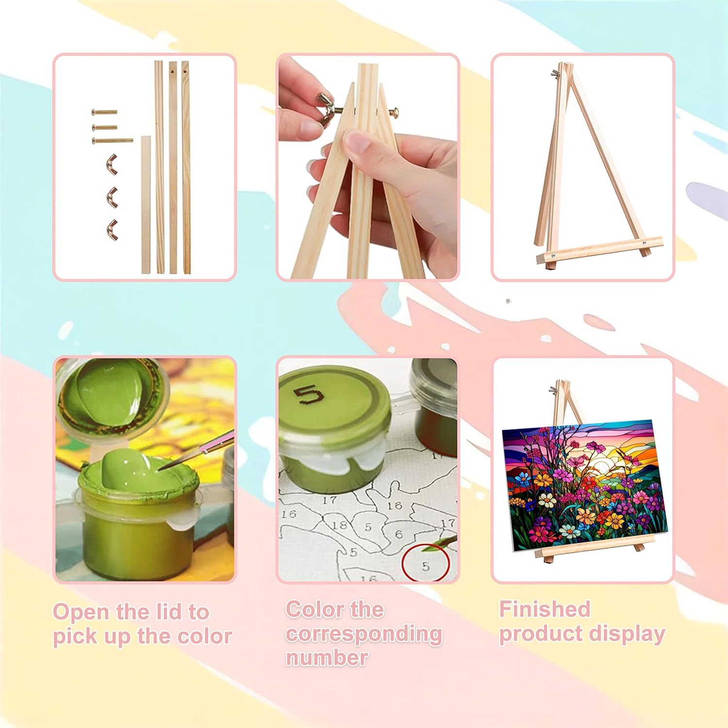 Adults Paint by Numbers Framed Canvas with Wooden Easel Kit