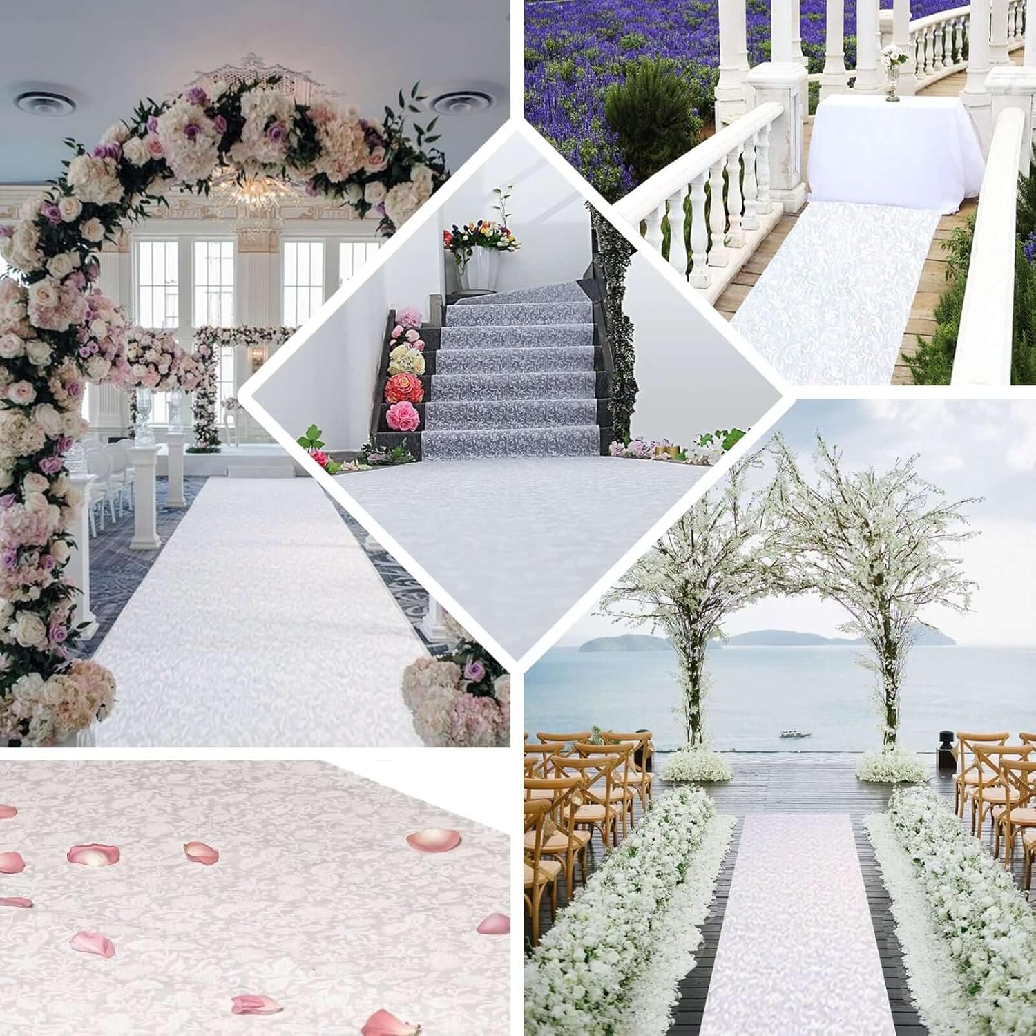 Efavormart 36 Inch x 100 Ft White Floral Aisle Runner