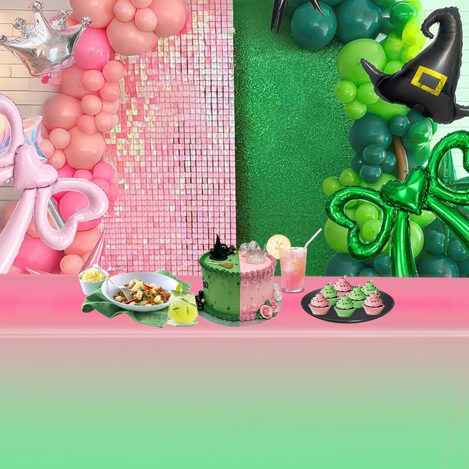 AFZMON Witch Themed Tablecloth 54x108 Inch Pink Green