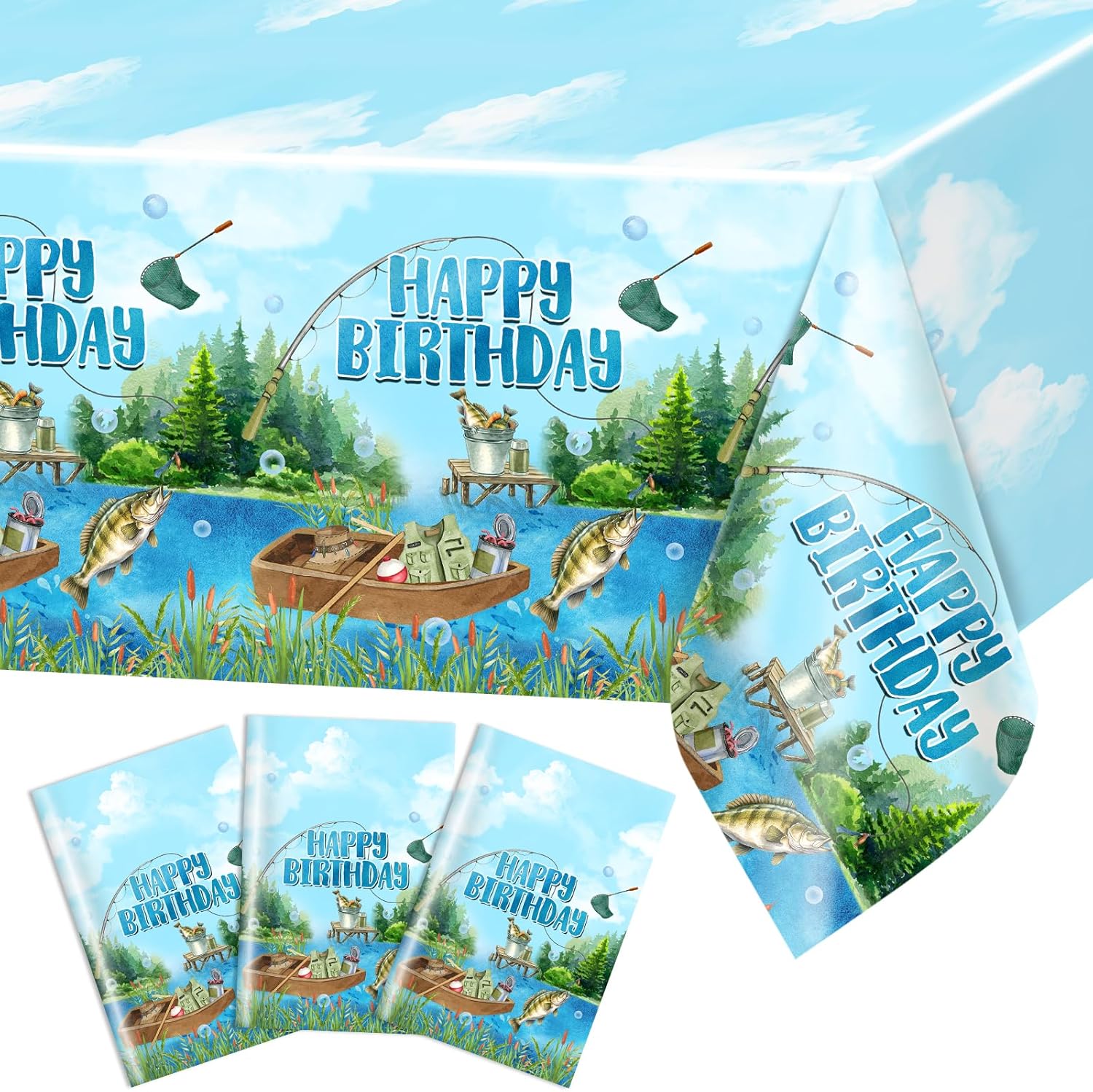 Avezano 3 Pcs Fishing Birthday Tablecloths