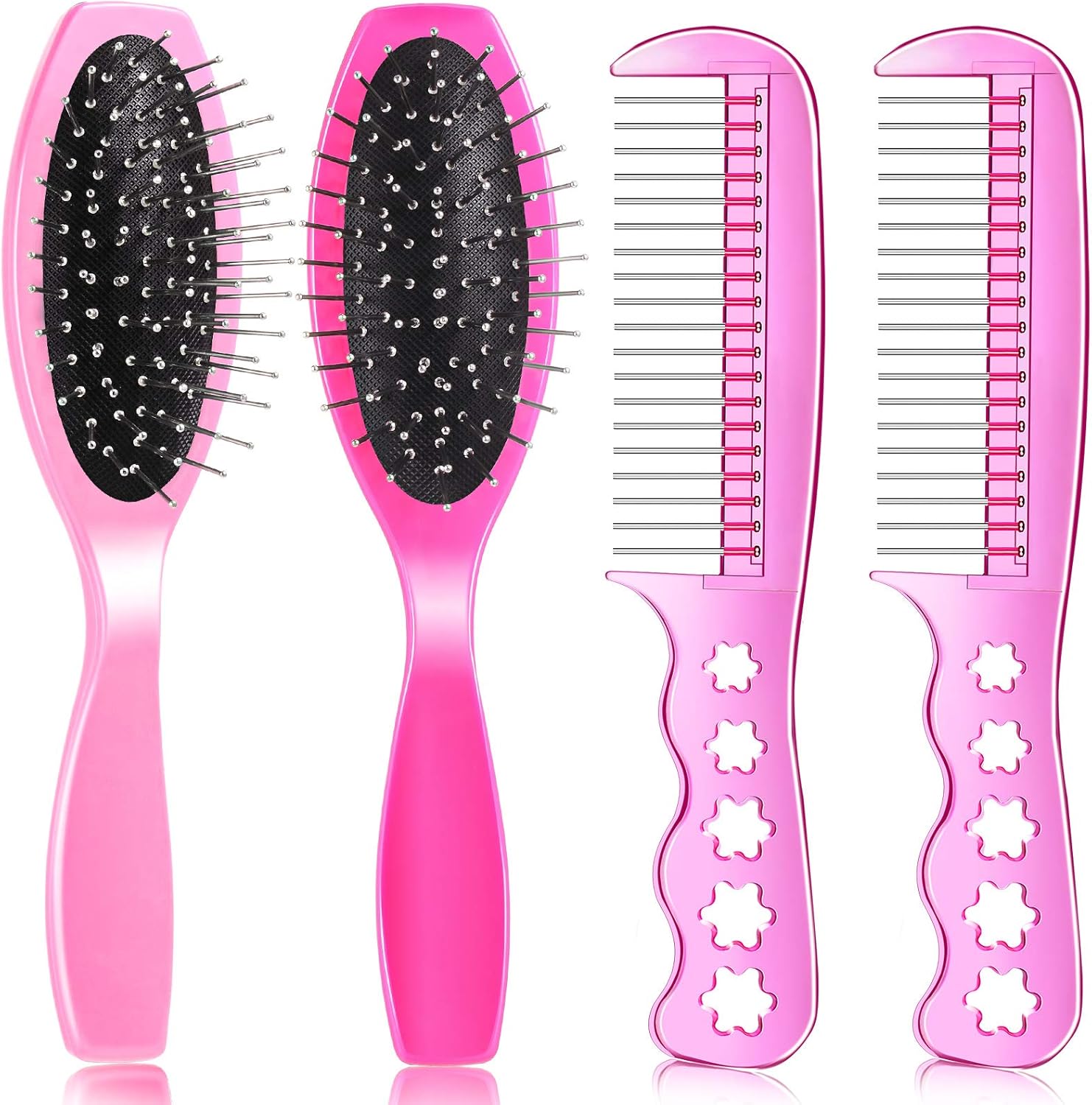 Patelai 4 Piece Plastic Pink Doll Hair Brush Set