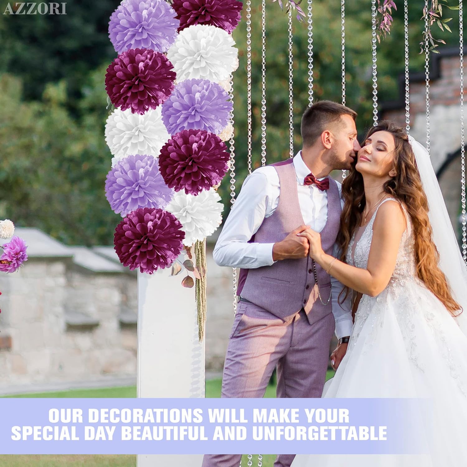 16 Pcs Light Purple Party Decorations Elegant Tissue Paper Flowers