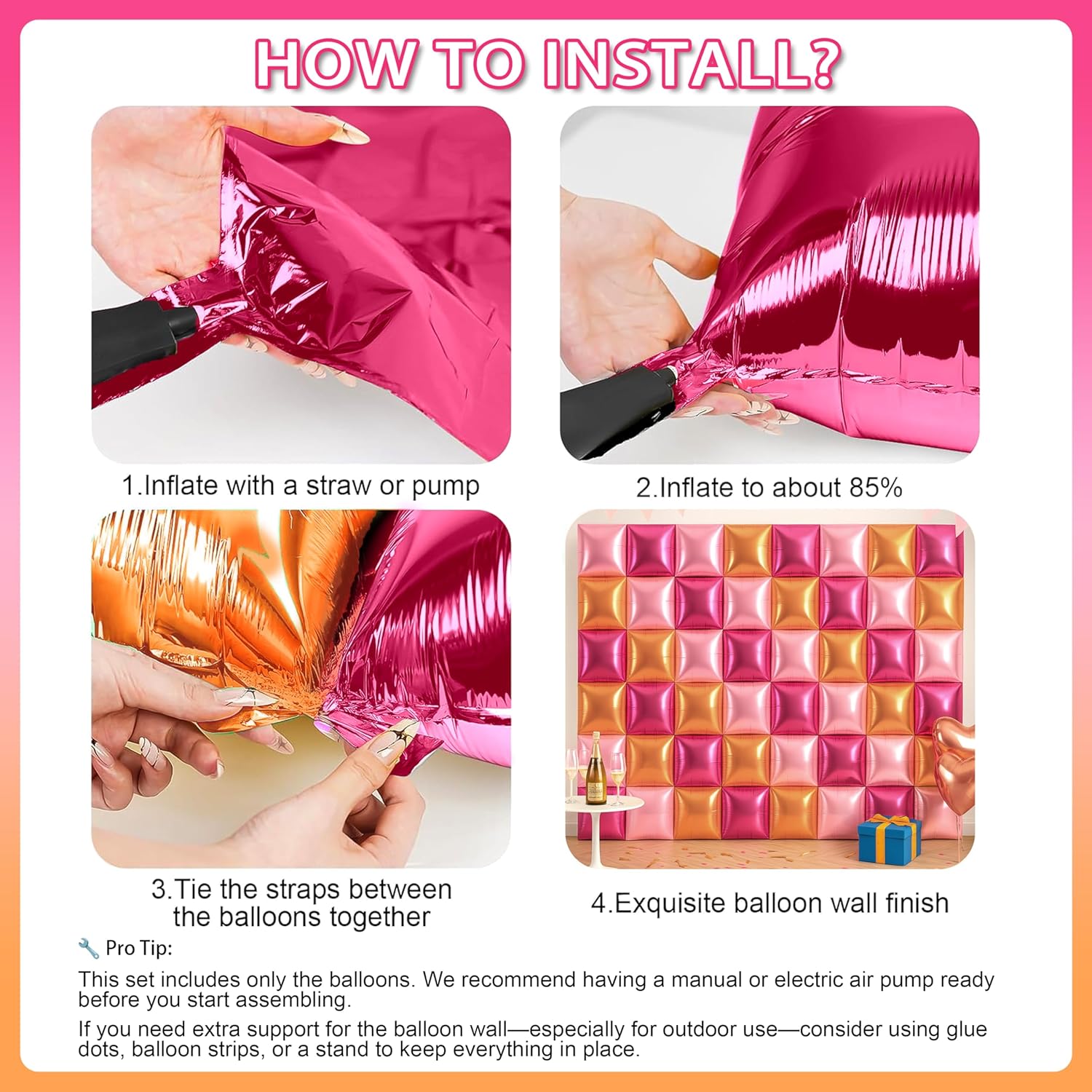 HOMEZZO Champagne Pink Balloon Wall Backdrop - 50PCS Double Sided Foil Balloons for Birthday Decor