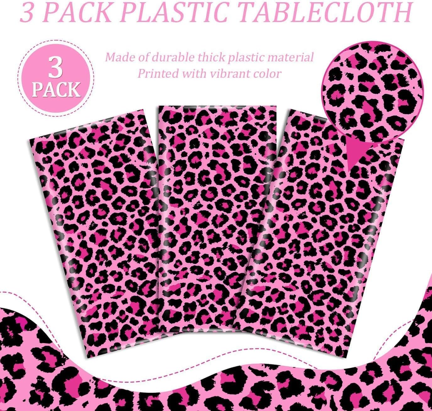 3Pcs Pink Leopard Tablecloth Set for Birthday Parties