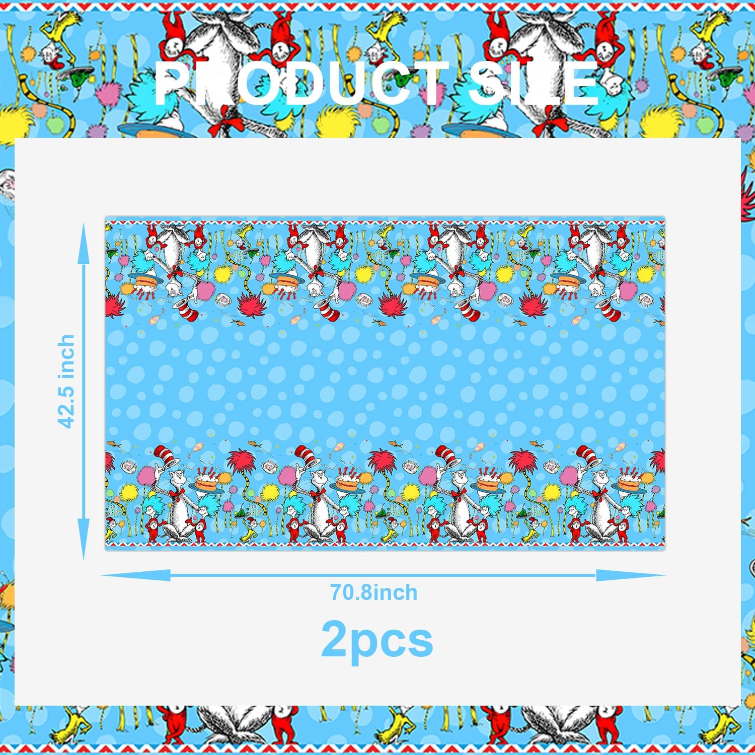 We1Fit 2Pack Dr Seuss Party Table Covers - Super Kitties 43 x 79 Inches
