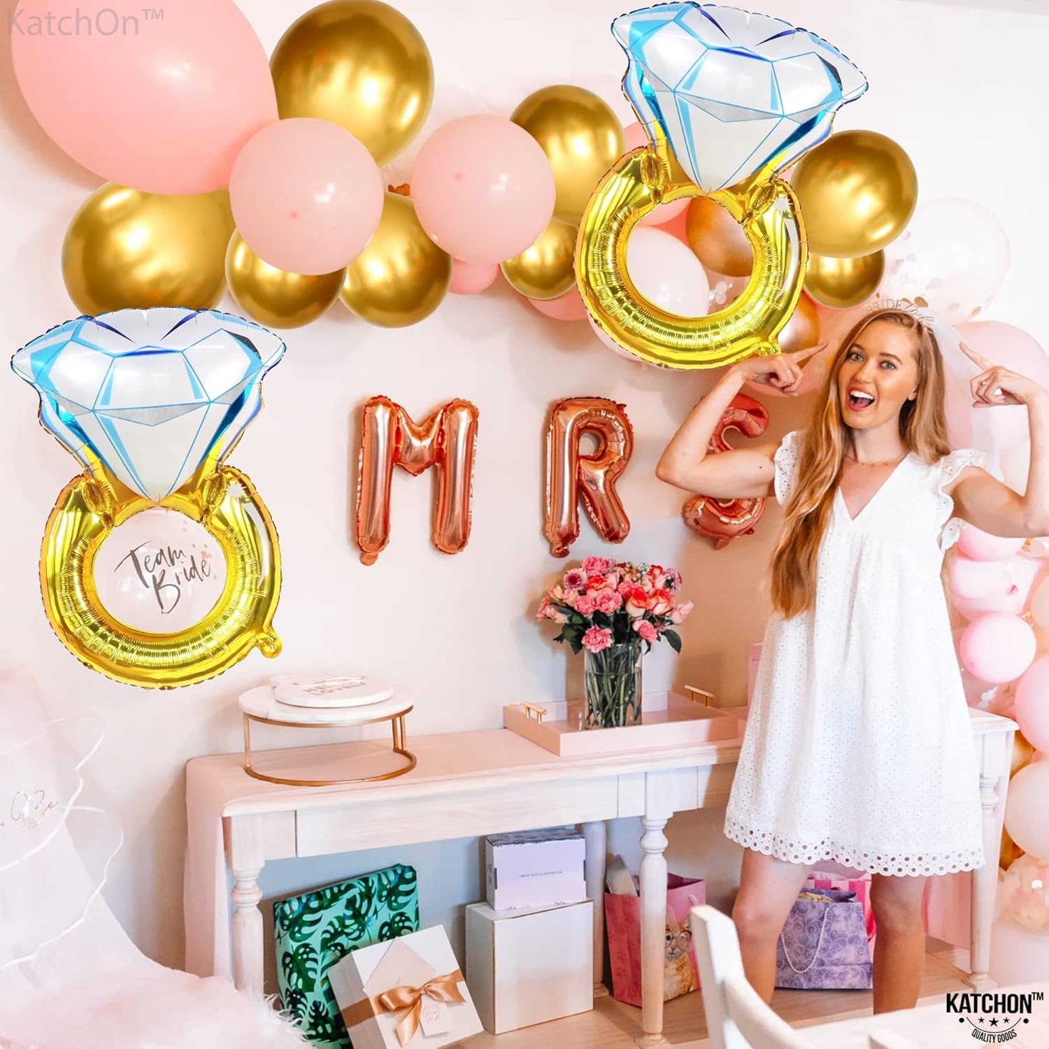 KatchOn 2 Pack 30 Inch Diamond Ring Balloons for Engagement Wedding Bachelorette Parties