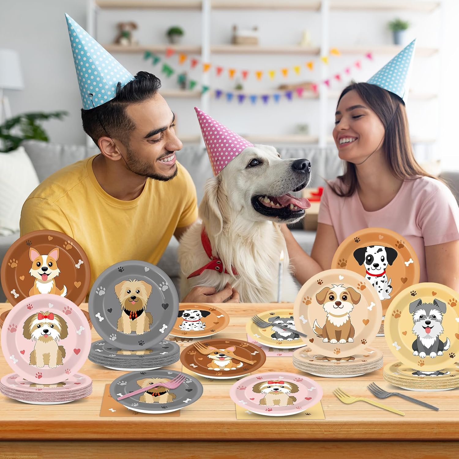 96Pcs Dog Party Supplies Puppy Themed Plates Napkins Forks