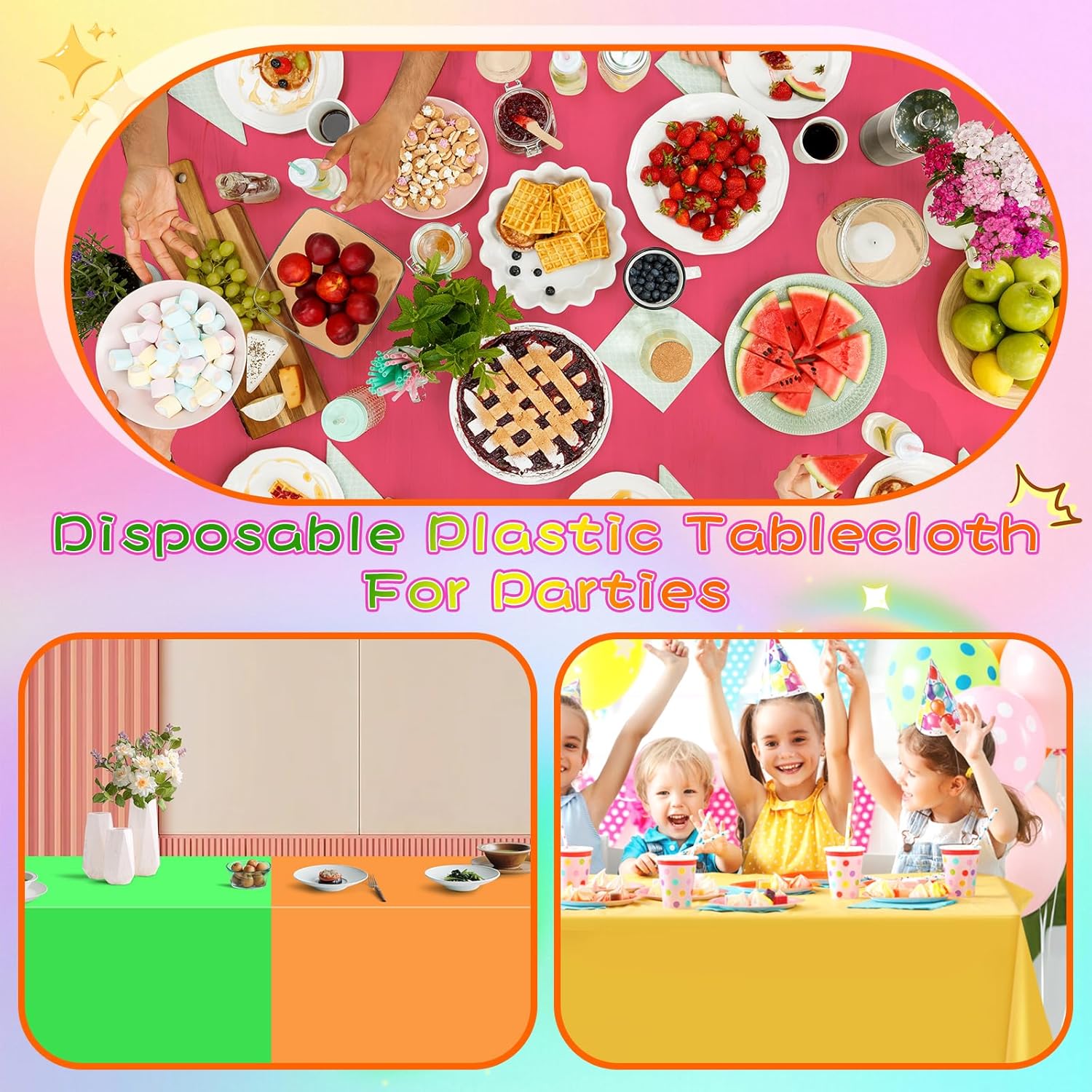 12 Pack Assorted Neon Rainbow Tablecloths