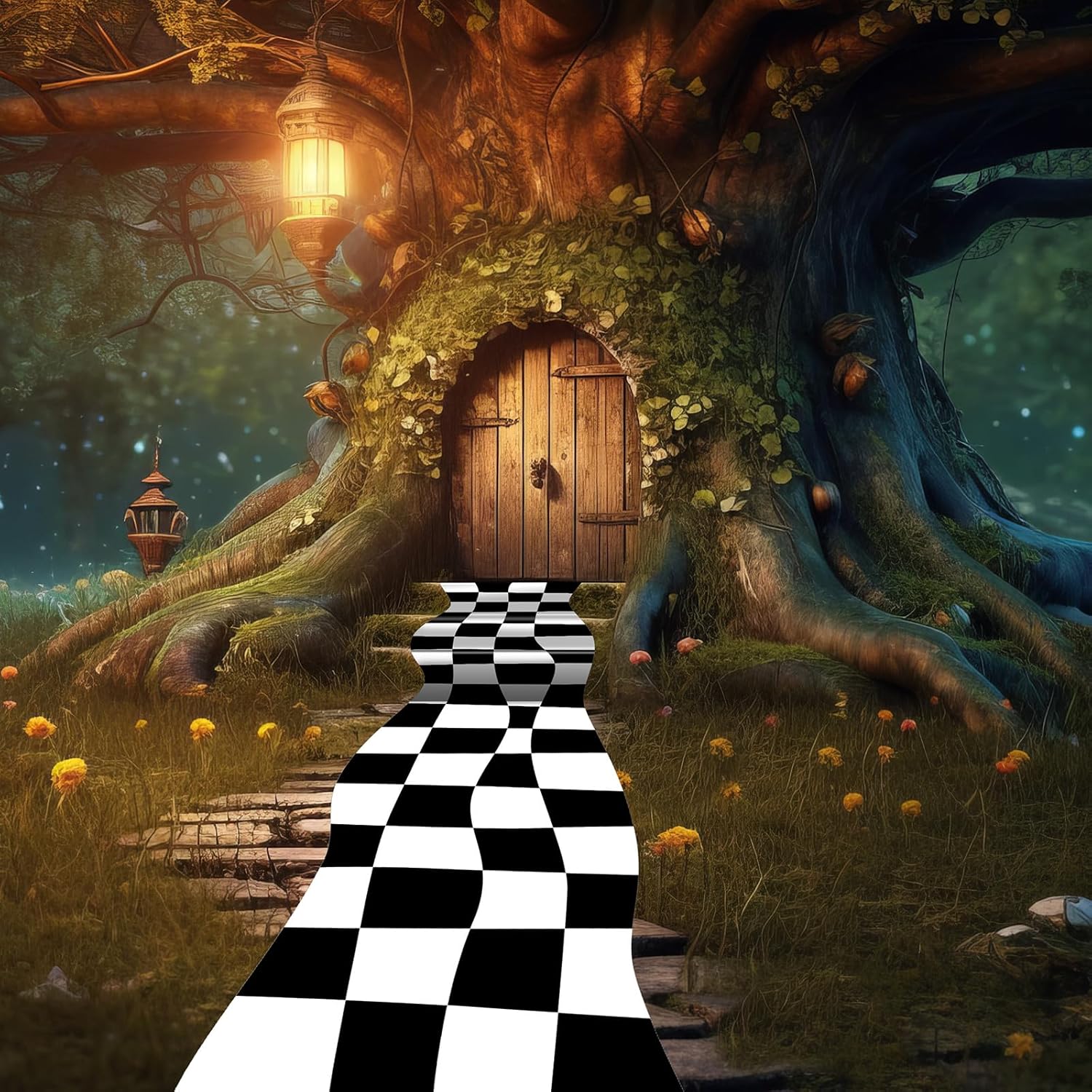 Preboun Halloween Aisle Runner Checkerboard Rug