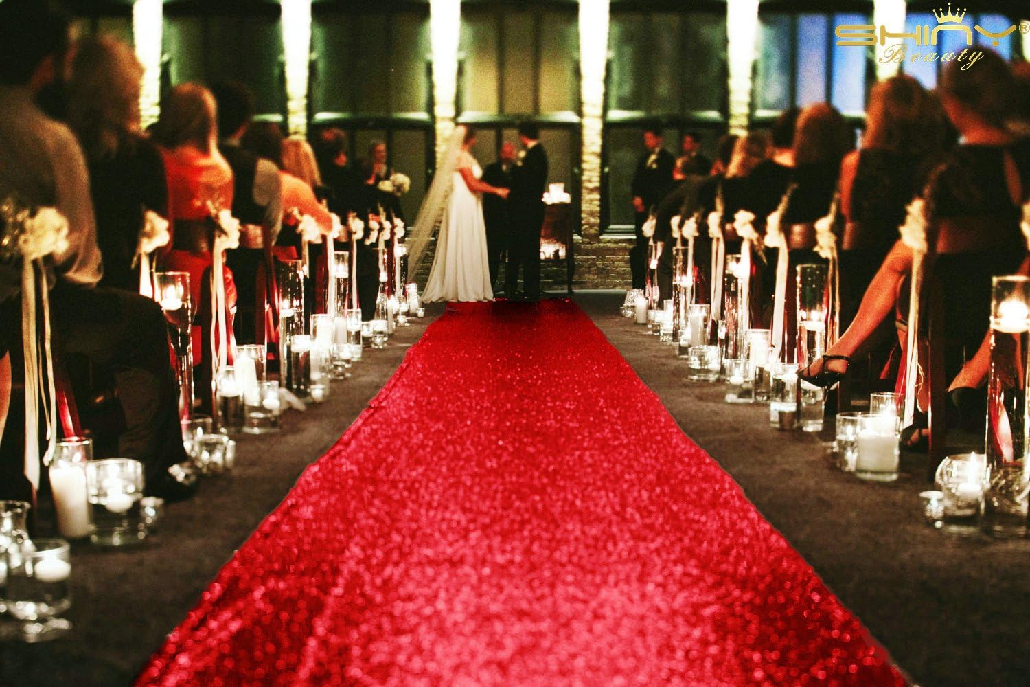 ShinyBeauty Red Sequin Aisle Runner 2FTx15FT