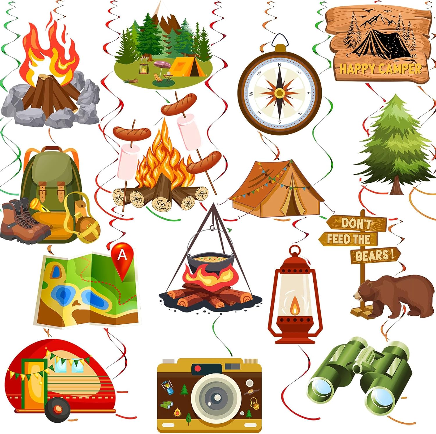 36pcs Happy Camper Party Hanging Swirls Decorations