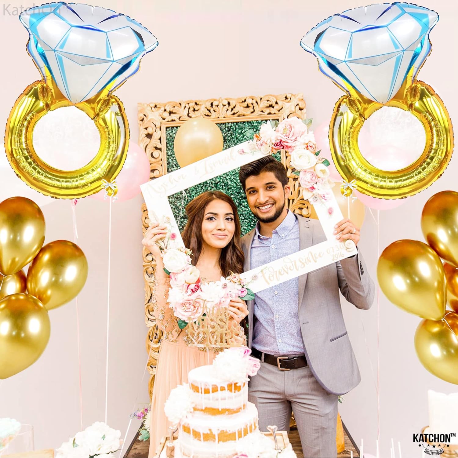 KatchOn 2 Pack 30 Inch Diamond Ring Balloons for Engagement Wedding Bachelorette Parties